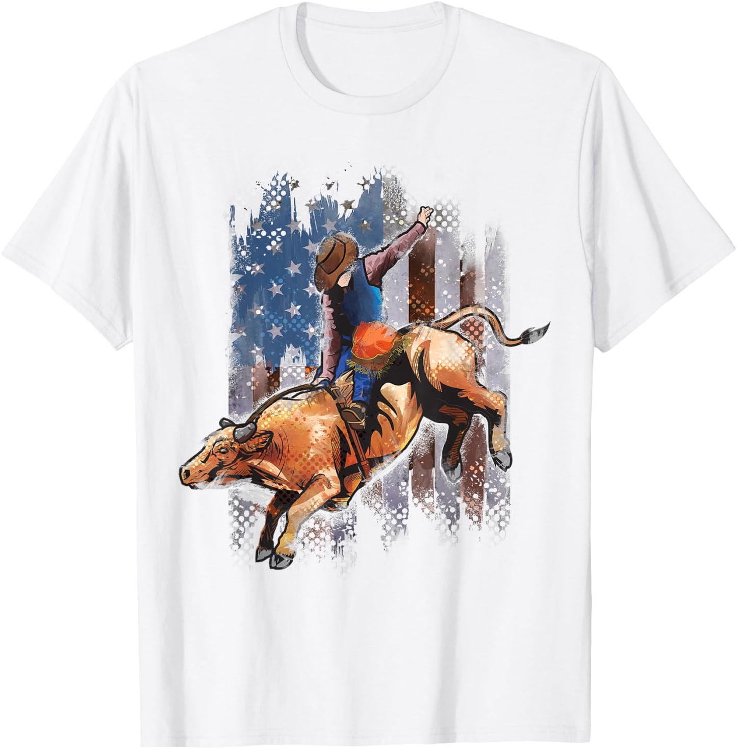 Rodeo Bull Riding American Flag Shirt Cowboy Bull Rider T-Shirt - T-Shirt | White