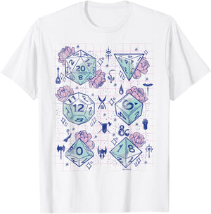 Dungeons & Dragons Floral Dice Grid T-Shirt - T-Shirt | White