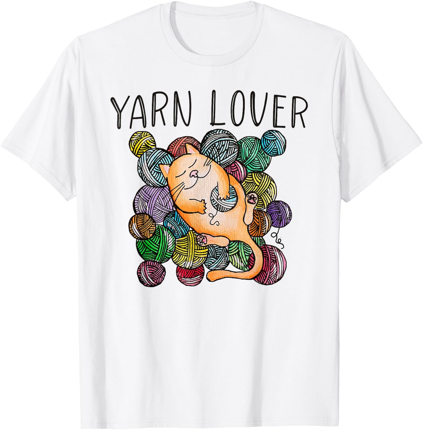 Adorable Knitting and Crochet Happy Cat Yarn Lovers T-Shirt - T-Shirt | White