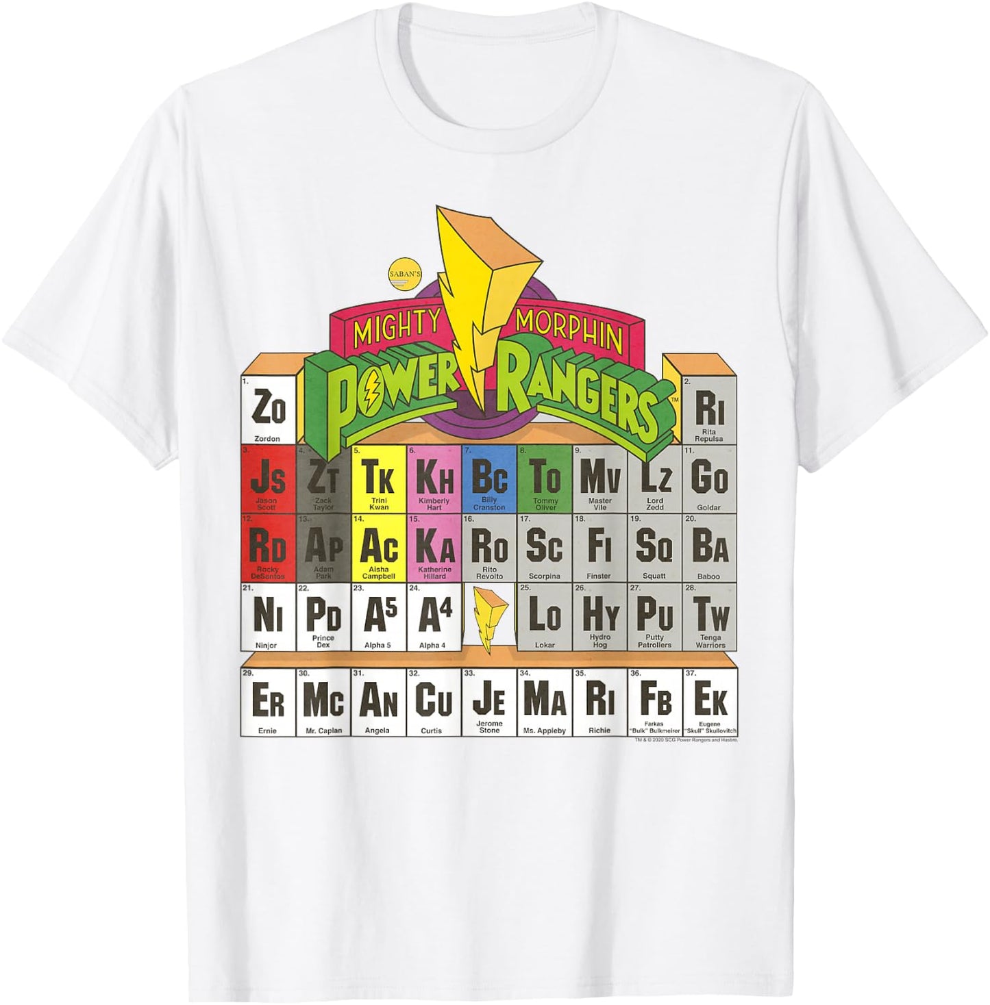 Power Rangers Vintage Colour Periodic Table T-Shirt - T-Shirt | White