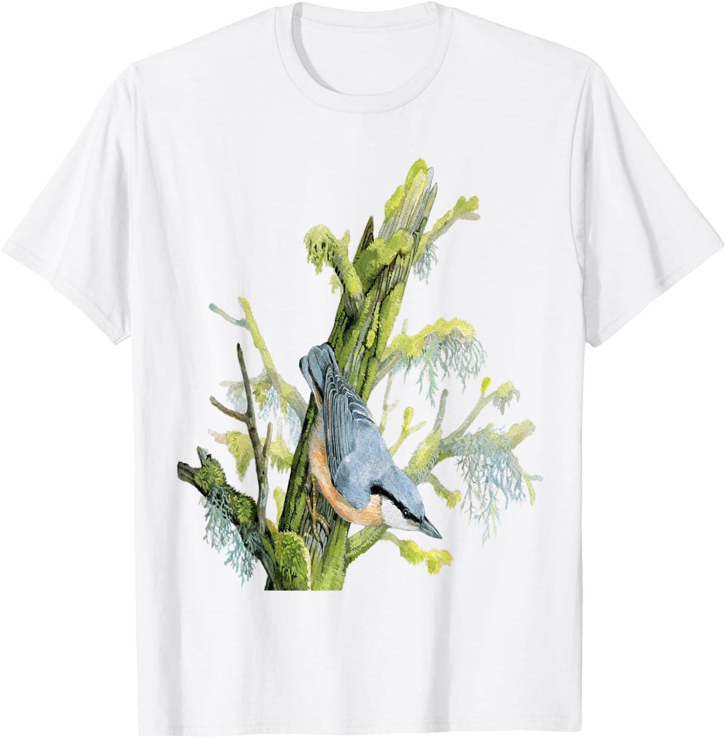 Nuthatch On Tree - Animal Lovers Bird Design T-Shirt - T-Shirt | White