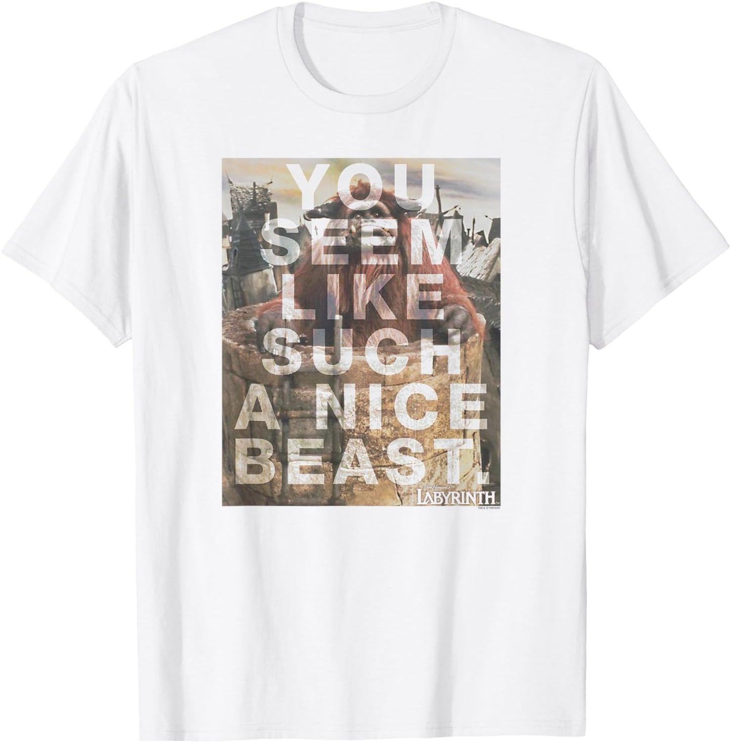 Labyrinth Official Licensed Grey Nice Beast , -Adults, Short Sleeve, Small T-Shirt - T-Shirt | White