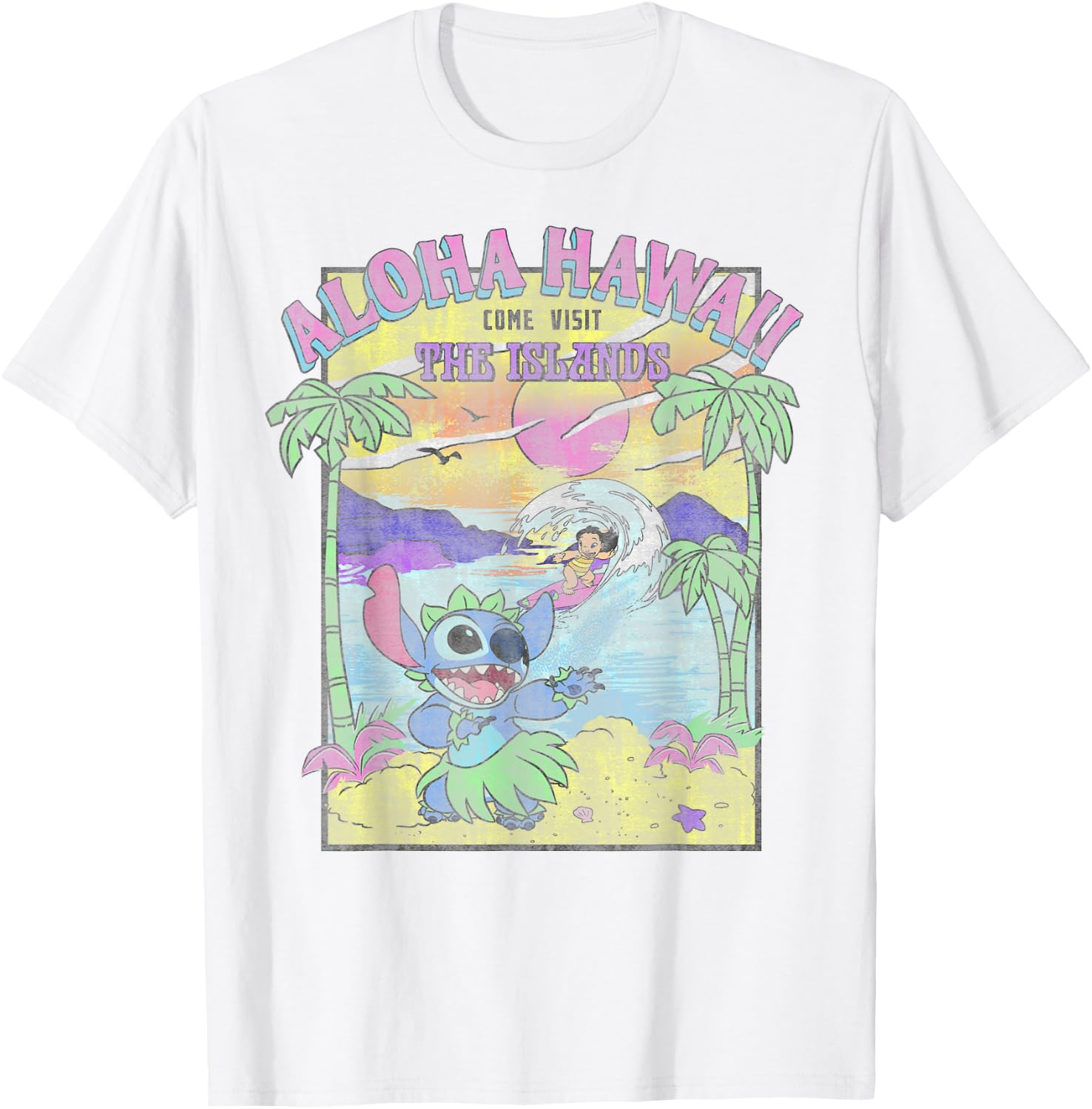 Disney Lilo & Stitch Aloha Hawaii Come Visit The Islands T-Shirt - T-Shirt | White
