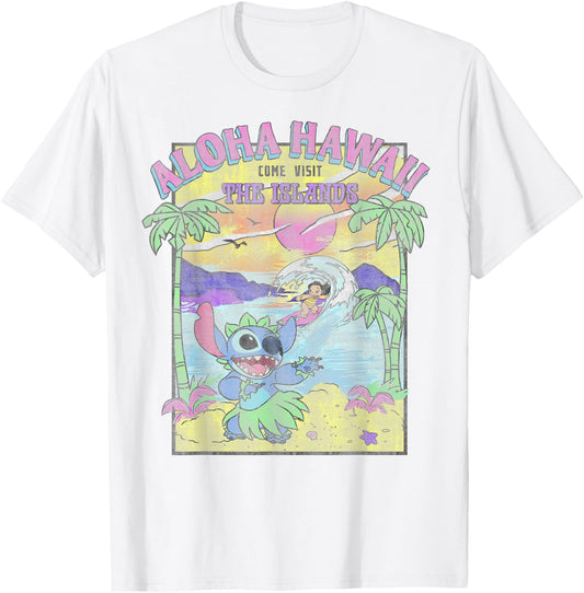 Disney Lilo & Stitch Aloha Hawaii Come Visit The Islands T-Shirt - T-Shirt | White