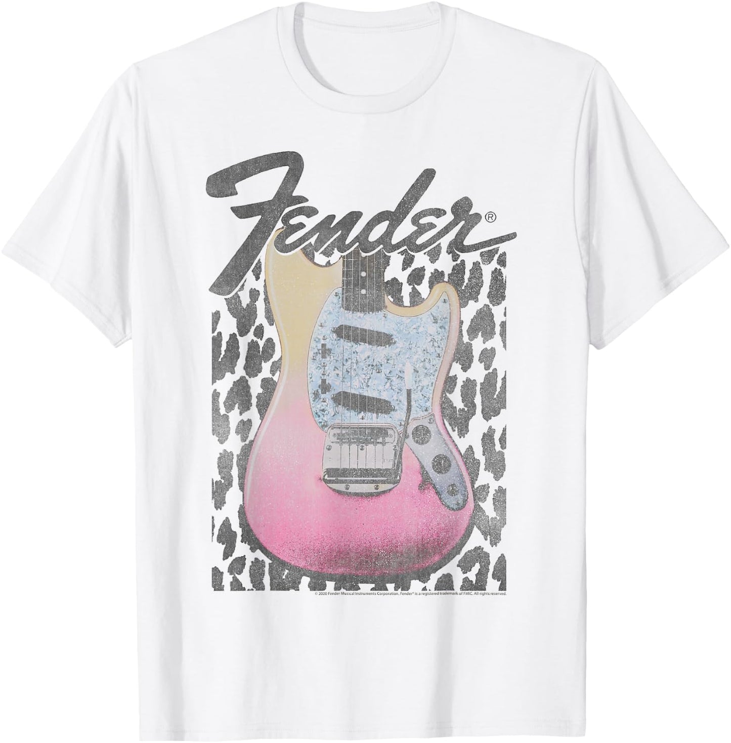 Fender Grunge Cheetah Print Electric Guitar Small T-Shirt - T-Shirt | White