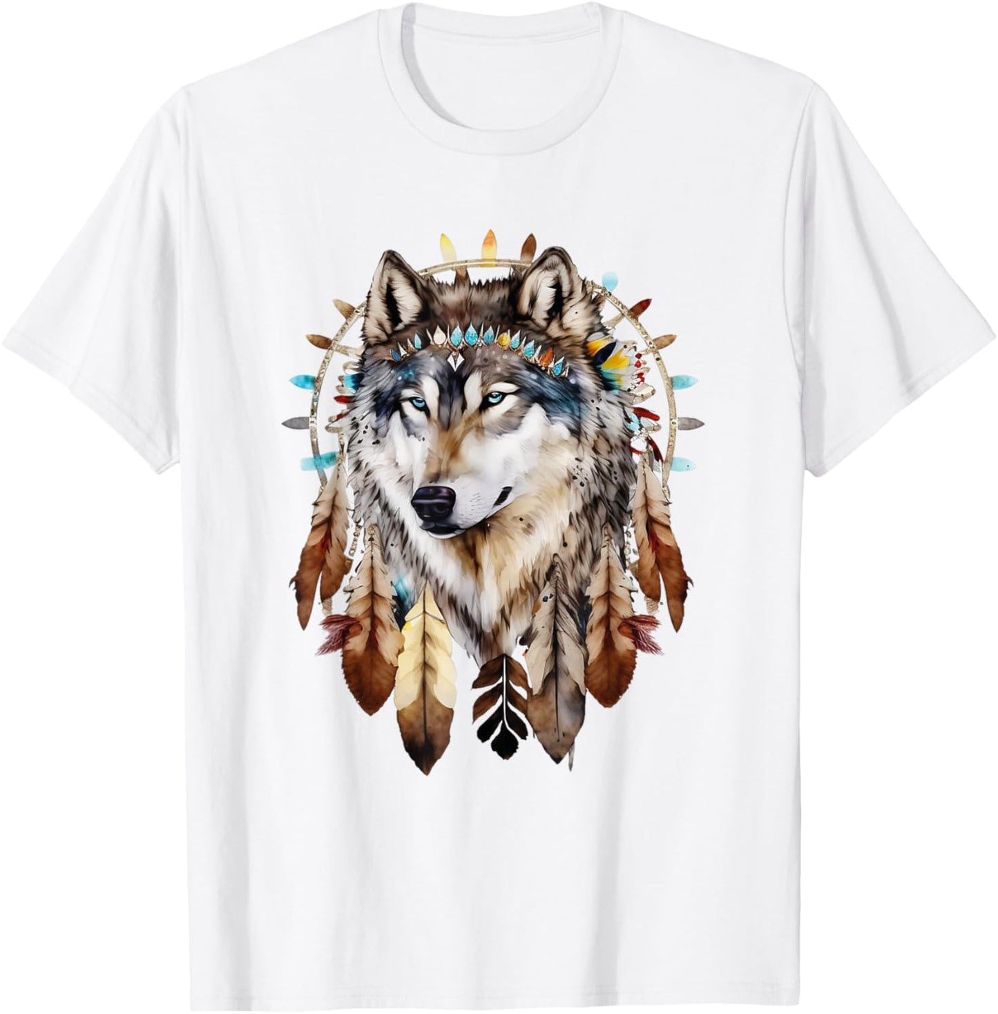 Native American Boho Dreamcatcher Tribe Wolf T-Shirt - T-Shirt | White