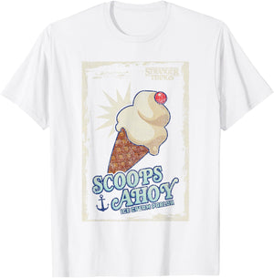 Stranger Things Scoops Ahoy Ice Cream Cone Vintage Poster T-Shirt - T-Shirt | White