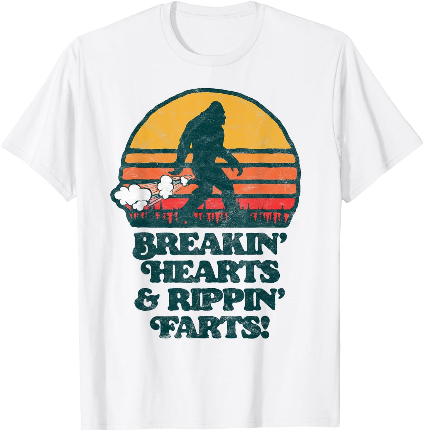 Sasquatch Breakin Hearts & Rippin Farts! Funny Bigfoot Sun T-Shirt - T-Shirt | White