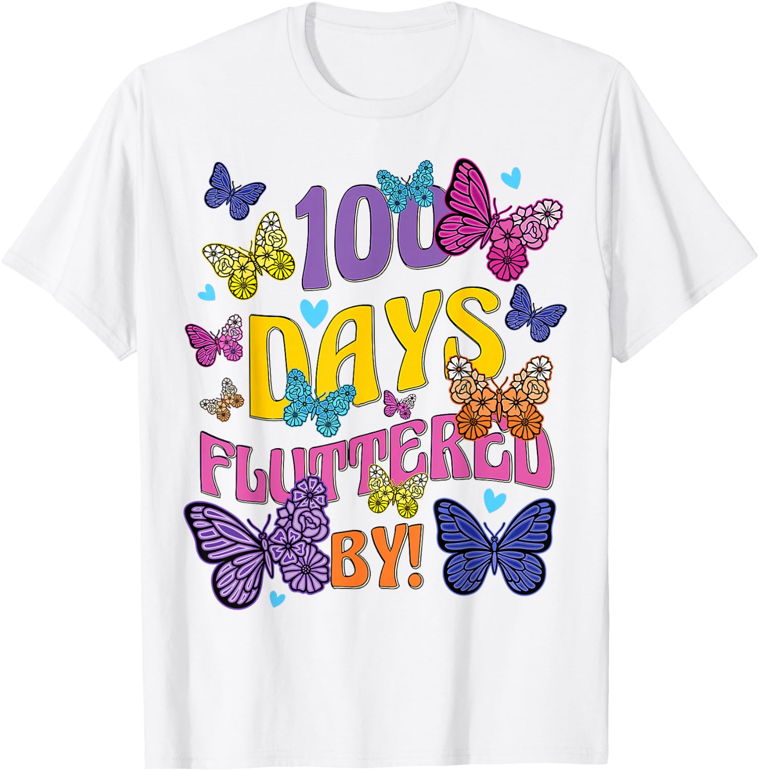 100 Days Fluttered By - 100th Day Of School Butterfly Girl T-Shirt - T-Shirt | White