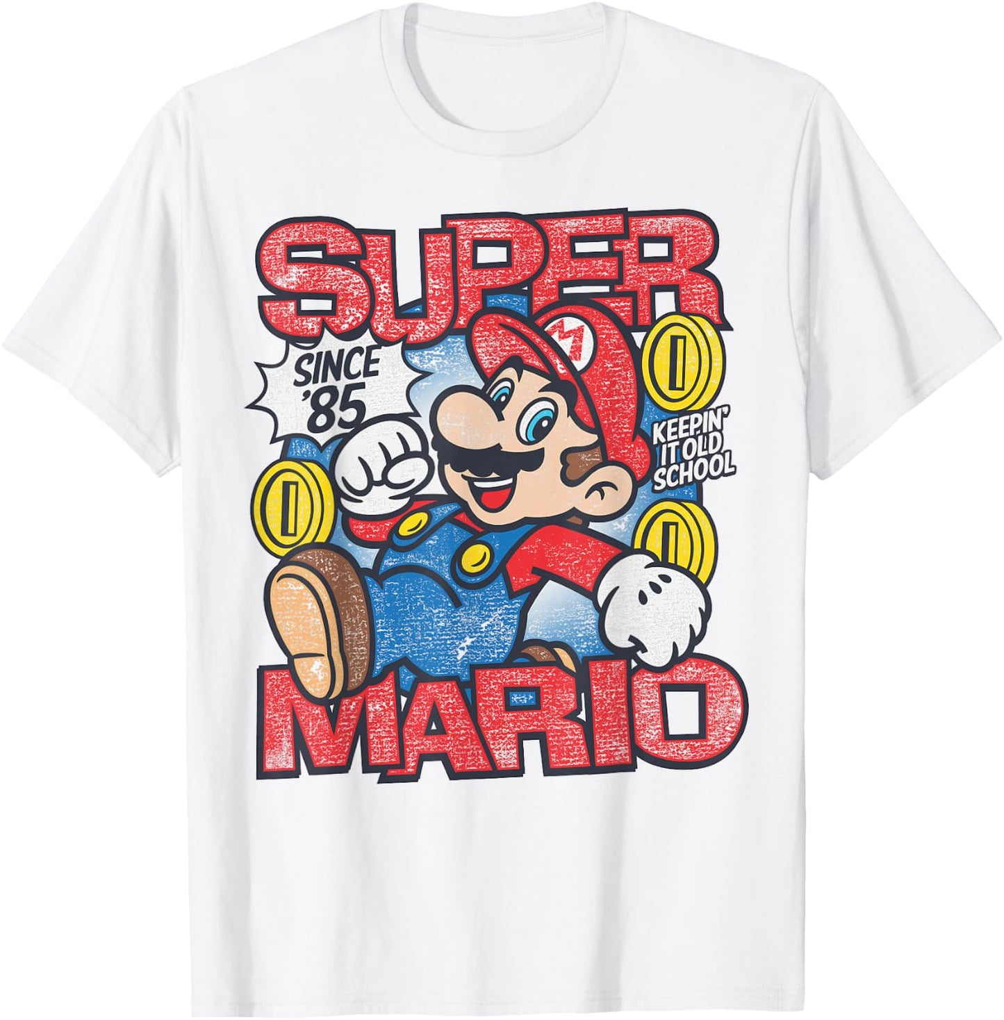 Super Mario Bros Mushroom Kingdom Since '85 Vintage T-Shirt - T-Shirt | White