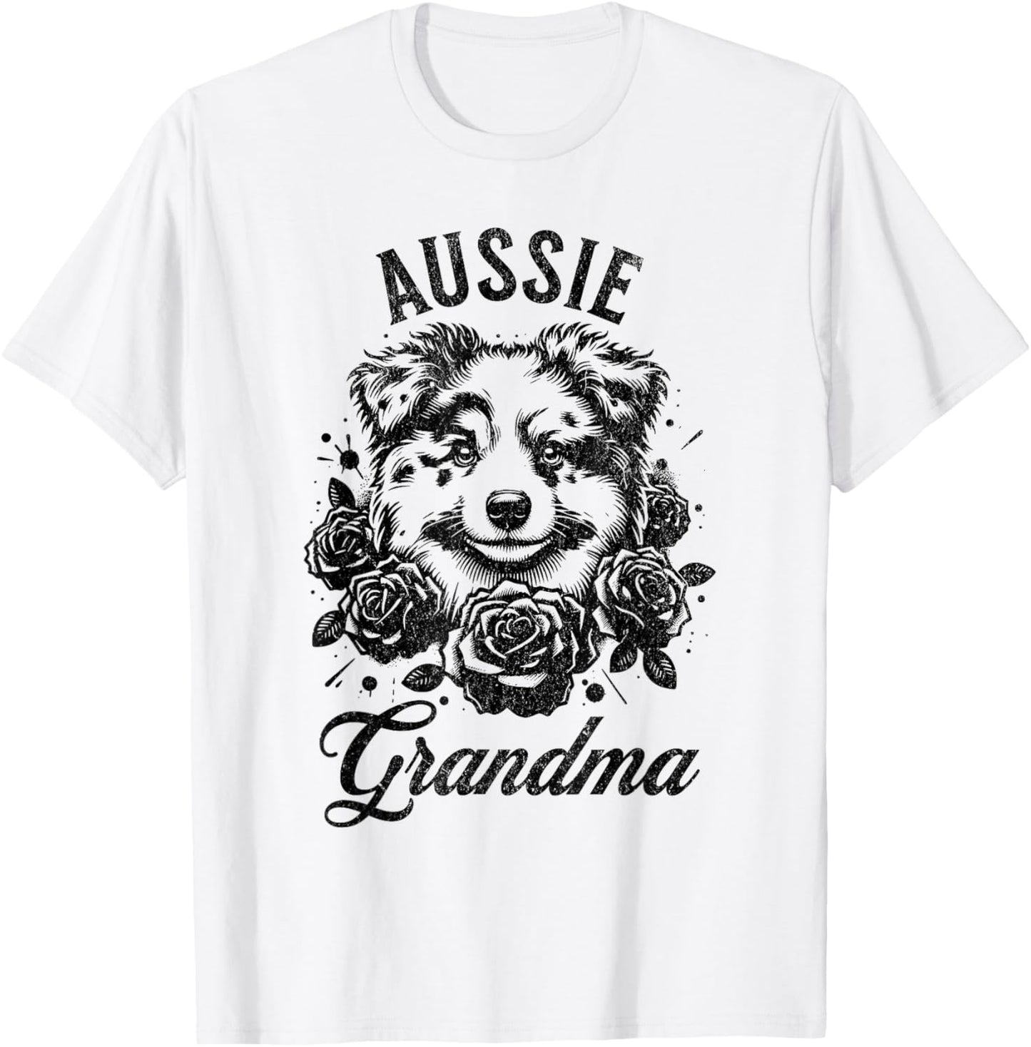 Aussie Light Red Merle Australian Shepherd Grandma Flowers T-Shirt - T-Shirt | White