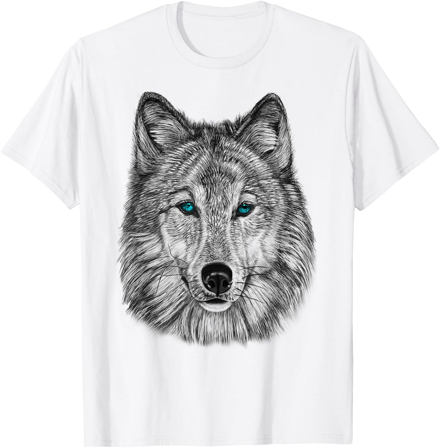 Fearless Eye of The Wolf Face Print Black and White Graphic T-Shirt - T-Shirt | White
