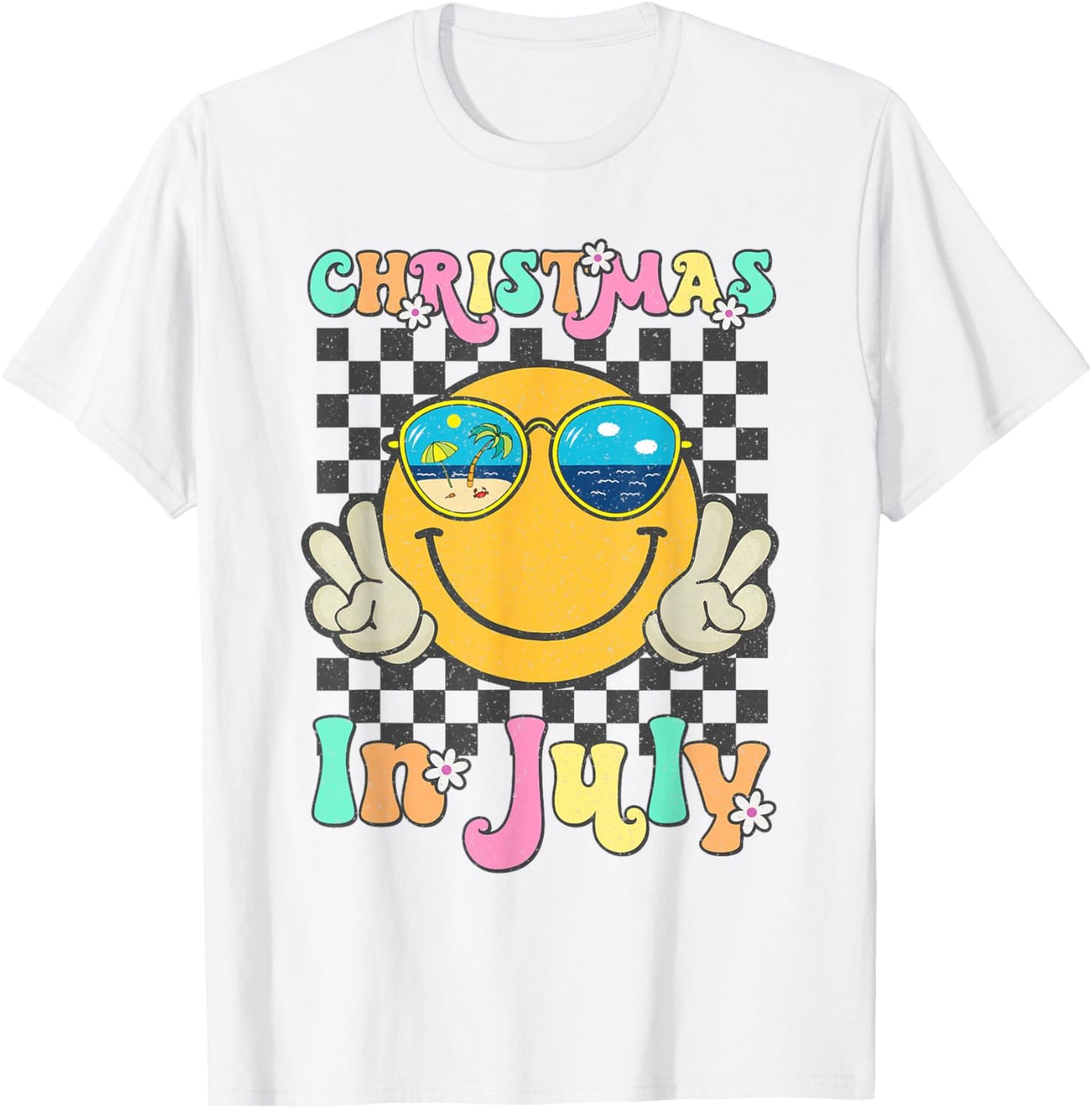 Christmas in July Smile Face Summer Beach Vacation Girl Kids T-Shirt - T-Shirt | White