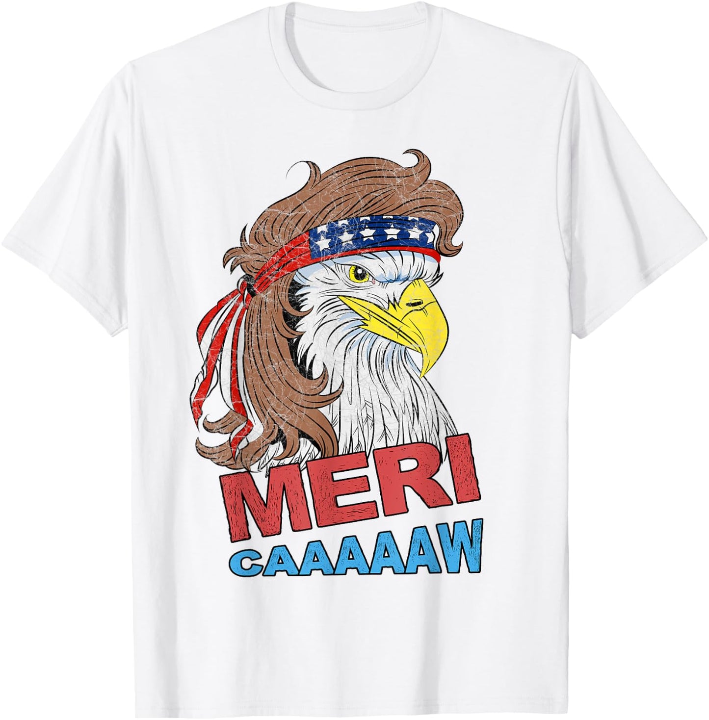 meri-caaaaaw - Eagle Mullet 4th Of July USA American Flag T-Shirt - T-Shirt | White