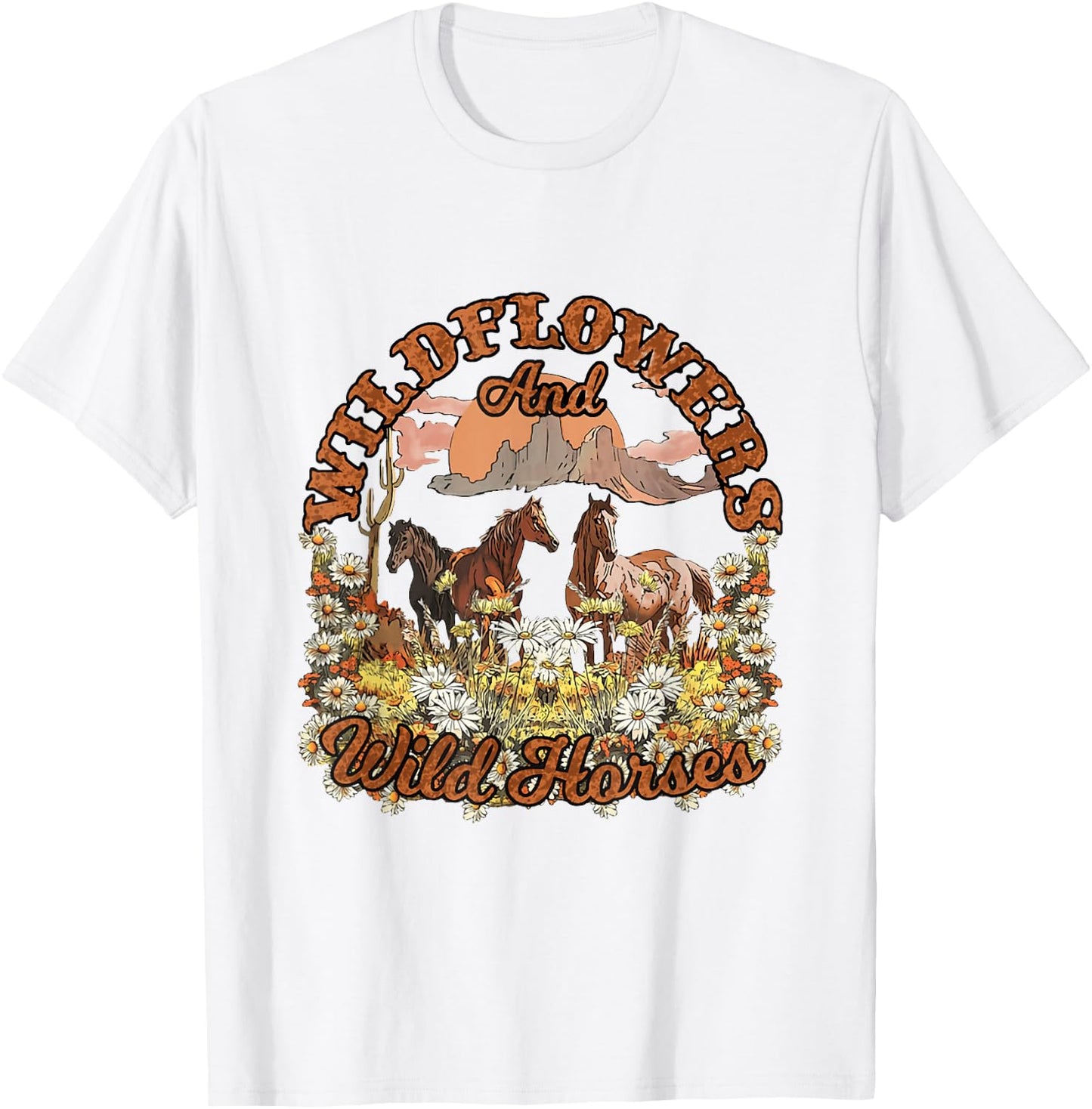 Wildflowers and Wild Horses Nature Beauty Country Outdoors T-Shirt - T-Shirt | White