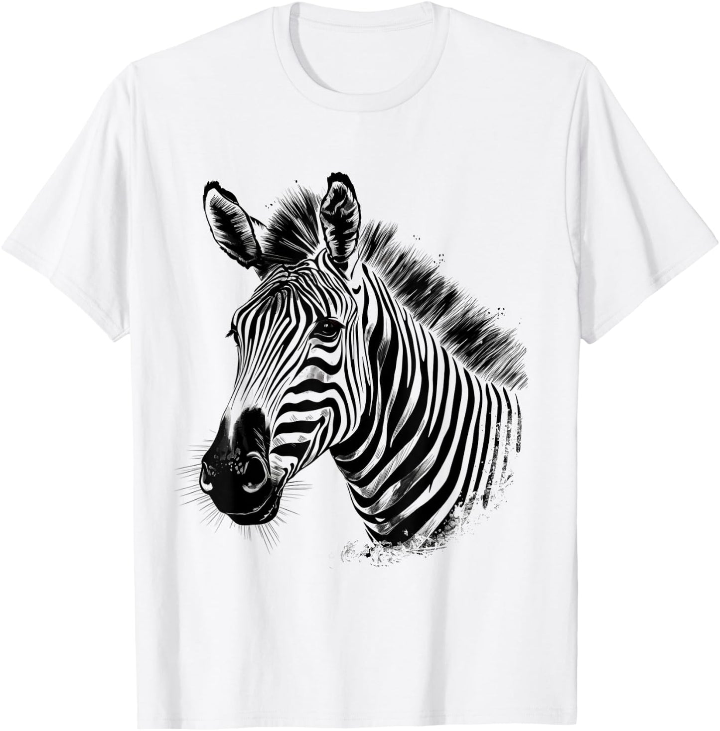 Zebra Wildlife Drawing Animal Print Motif Wildlife Artwork T-Shirt - T-Shirt | White