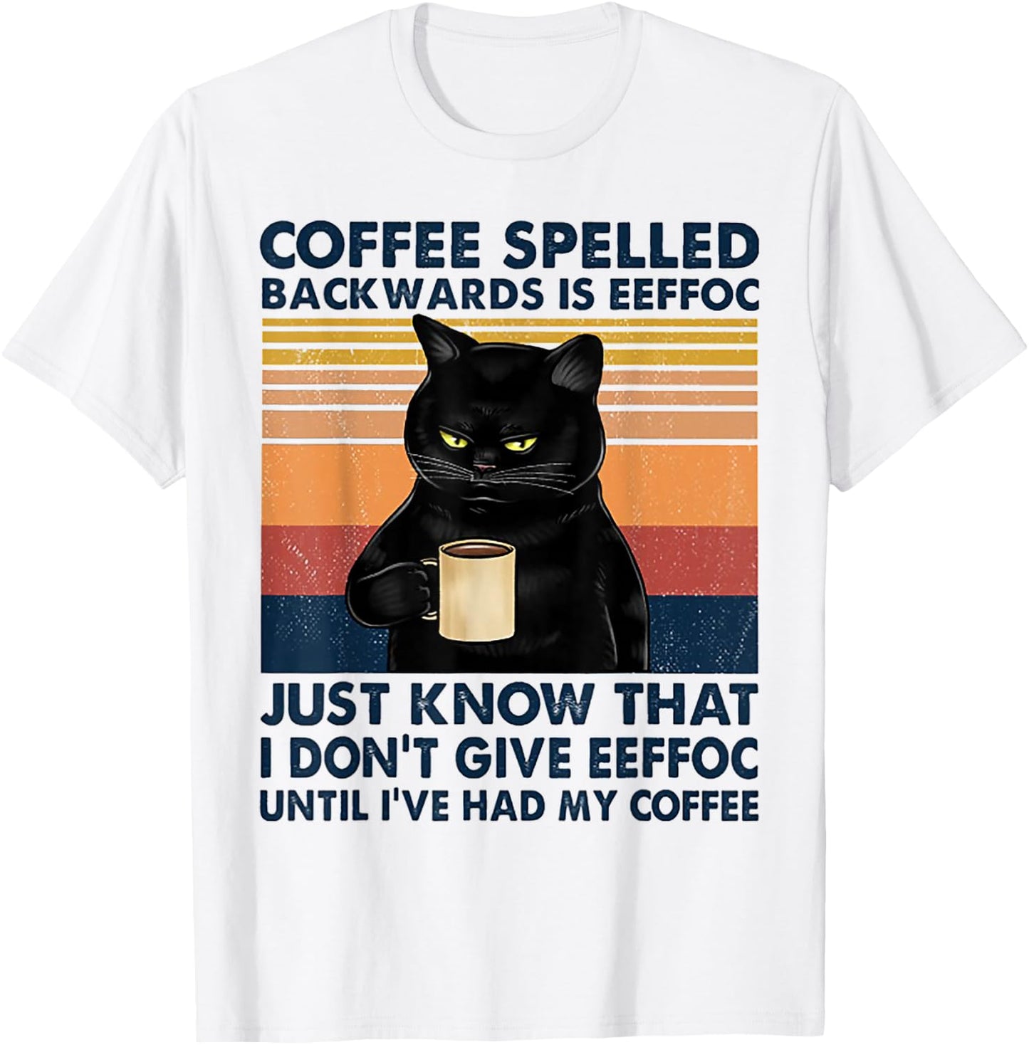 Coffee Spelled Backwards Is Eeffoc Cat Drinking Vintage T-Shirt - T-Shirt | White