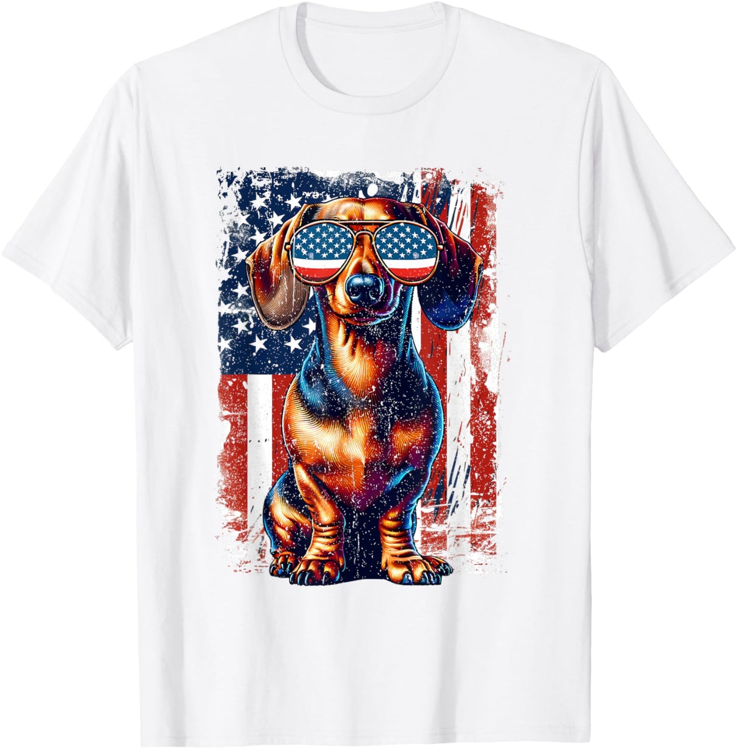 Dachshund Lovers American USA Flag 4th Of July Vintage T-Shirt - T-Shirt | White