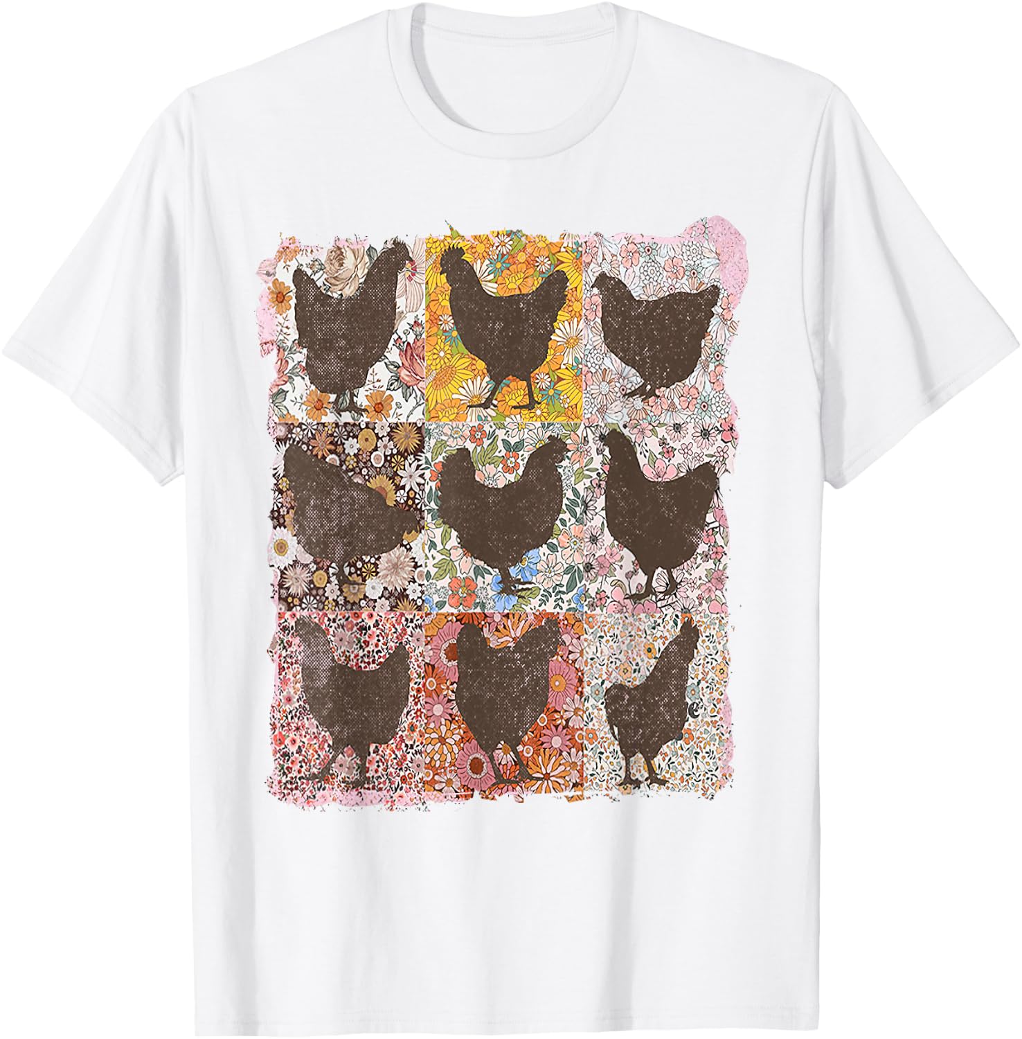 Retro Boho Chicken Farm Shirt Chicken Floral Mother's Day T-Shirt - T-Shirt | White