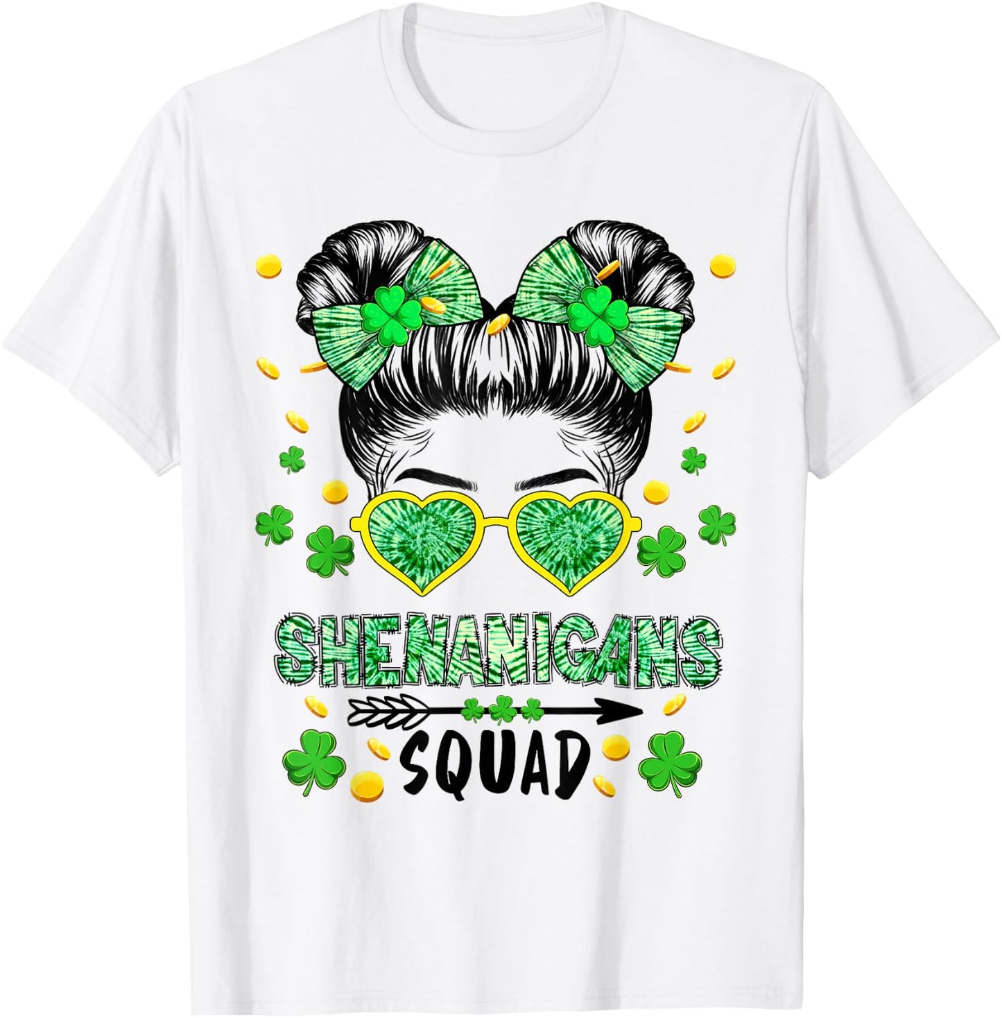 Shenanigans Squad Messy Bun St Patricks Day Girls T-Shirt - T-Shirt | White