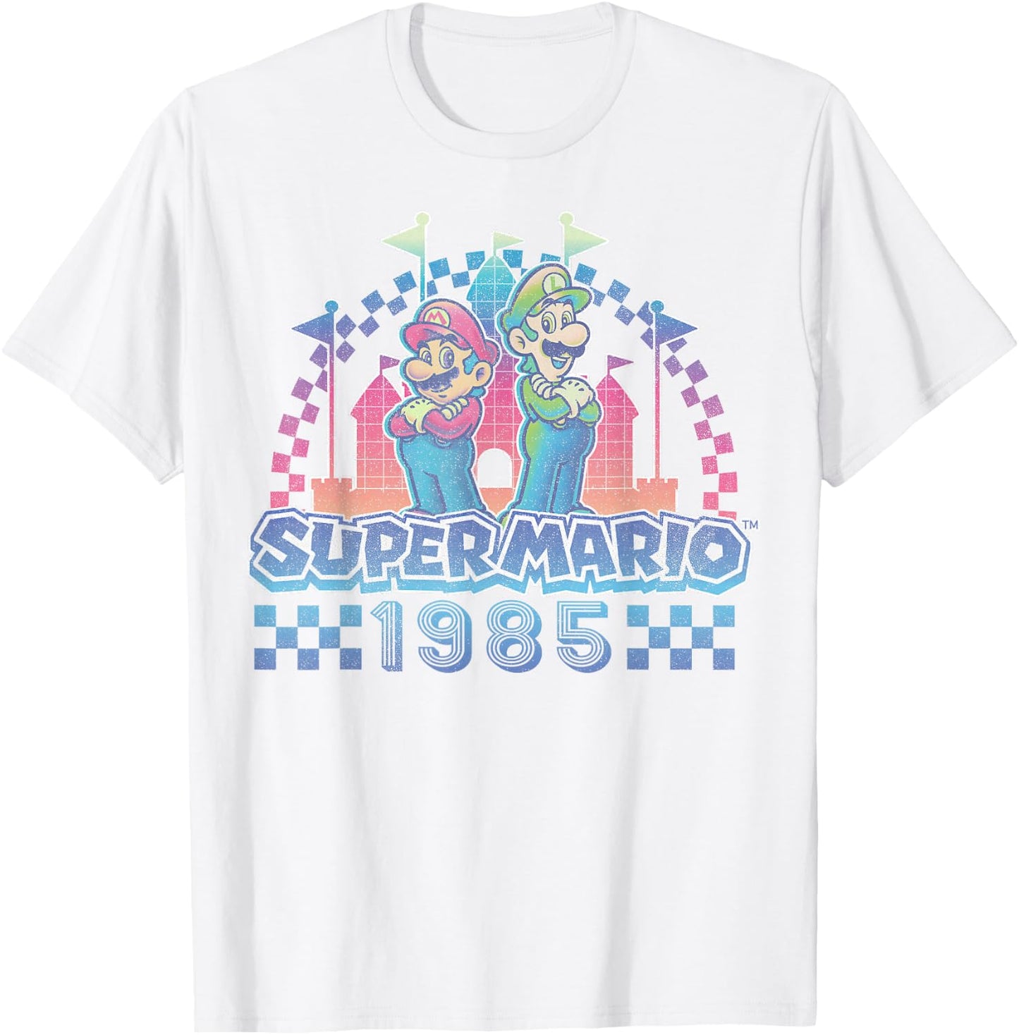 Super Mario Bros Retro Rainbow 1985 Vintage Race Track Duo T-Shirt - T-Shirt | White