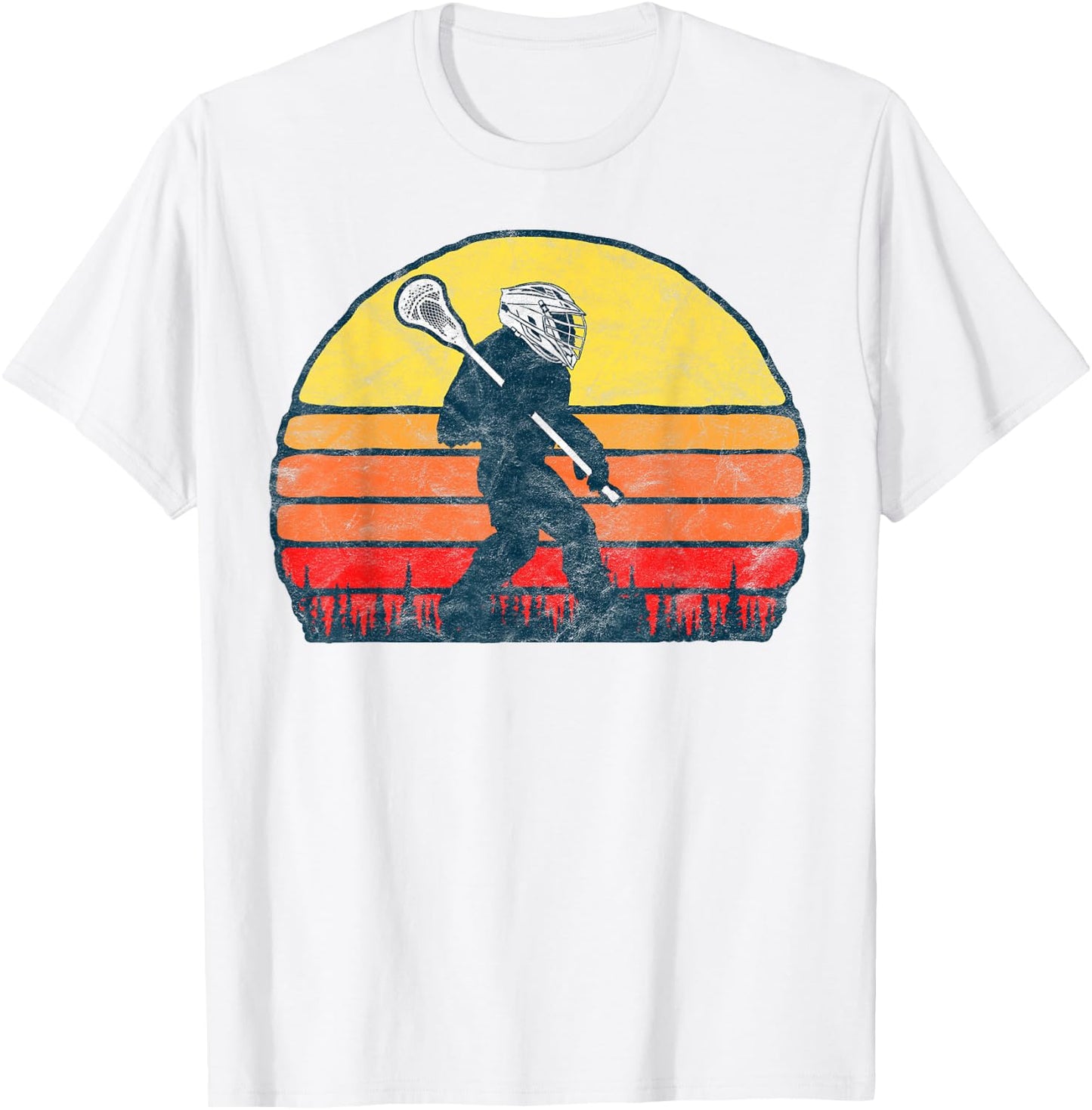 Funny Sasquatch Lax Bigfoot Lacrosse Vintage 80s Sunset T-Shirt - T-Shirt | White