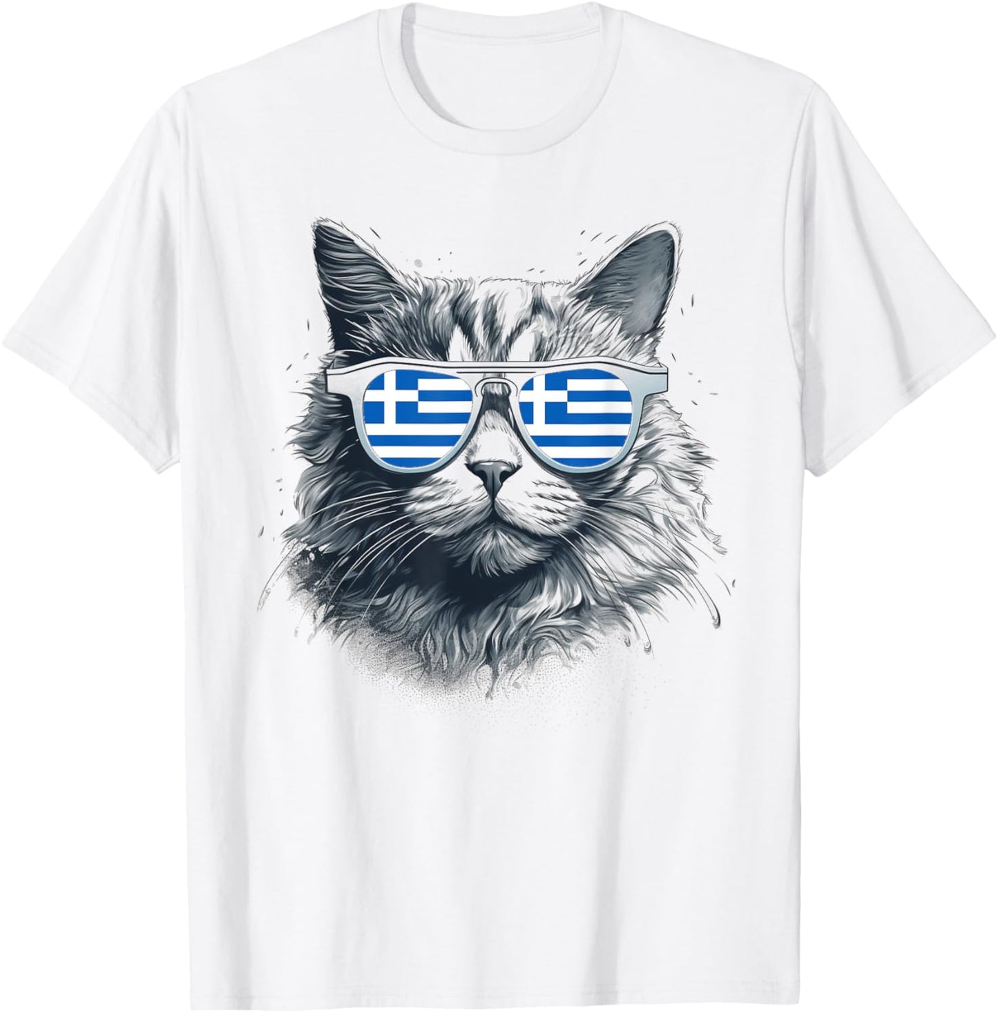 Greek Greece Flag Cat Sunglasses Family Country Funny Men Women Kids T-Shirt - T-Shirt | White