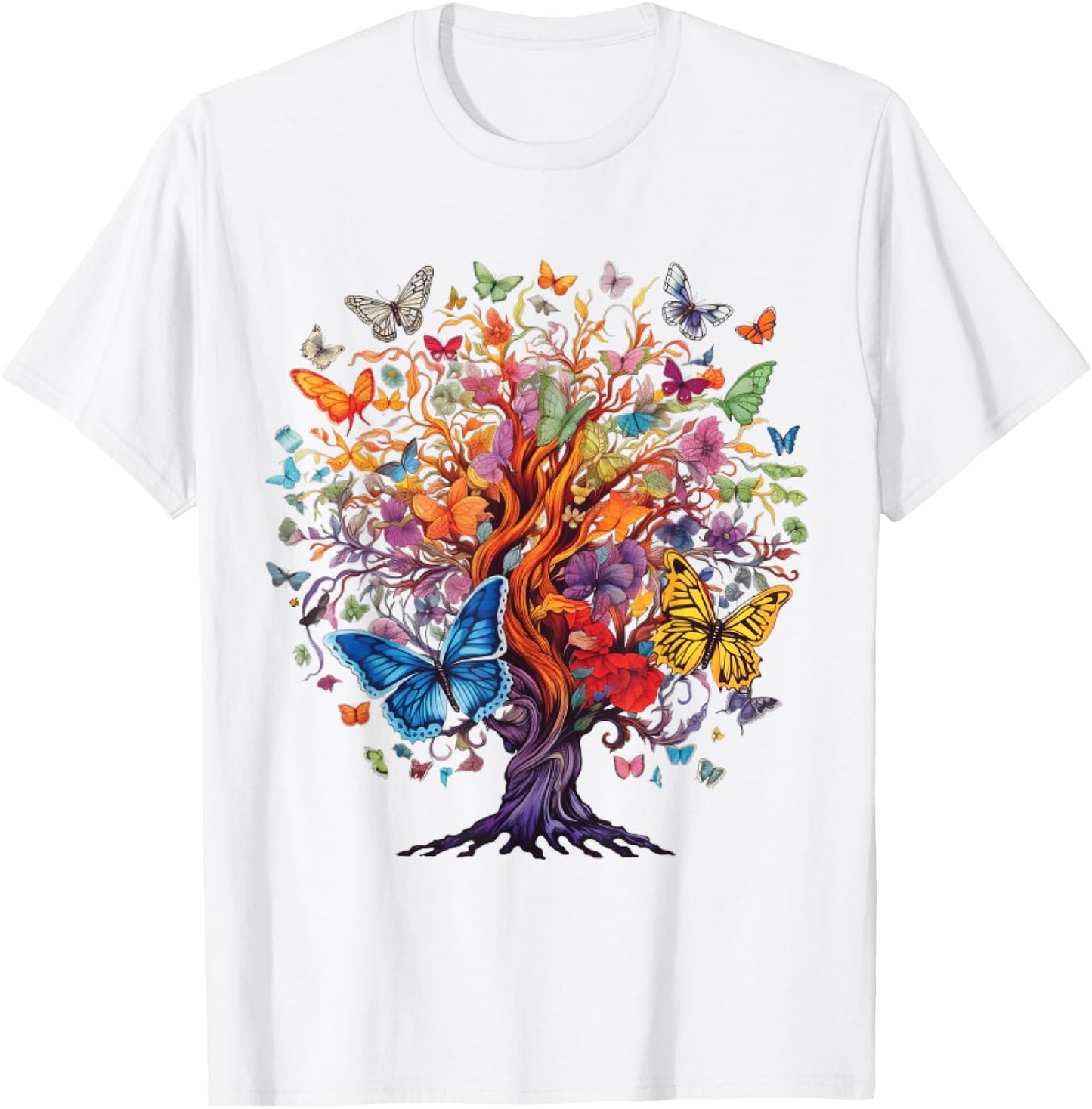 butterfly shirt with flowers, fashion , Gift T-Shirt - T-Shirt | White
