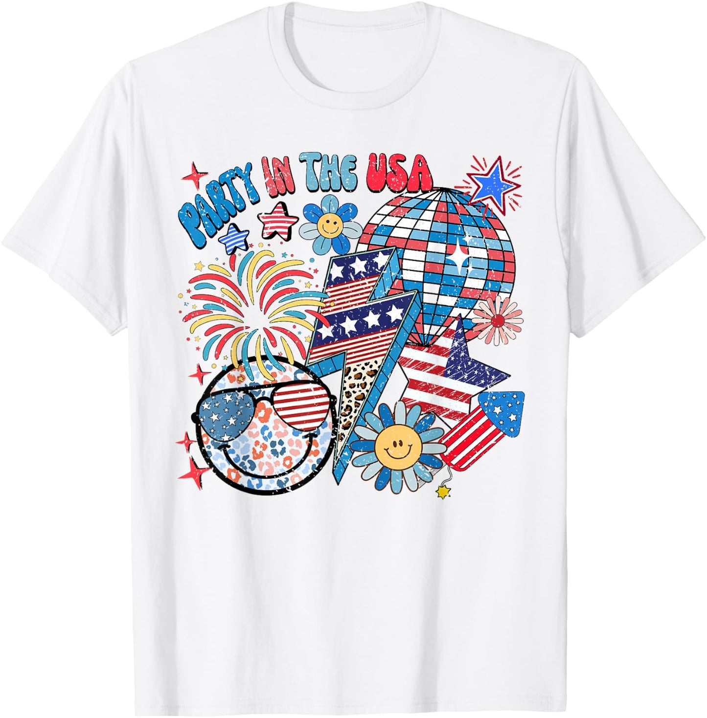 American Flag Party in USA 4th July Patriotic Kids Teen Girl T-Shirt - T-Shirt | White