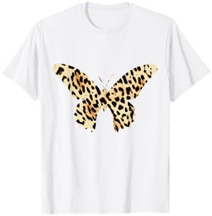 Cheetah Leopard Animal Print Butterfly T-Shirt - T-Shirt | White