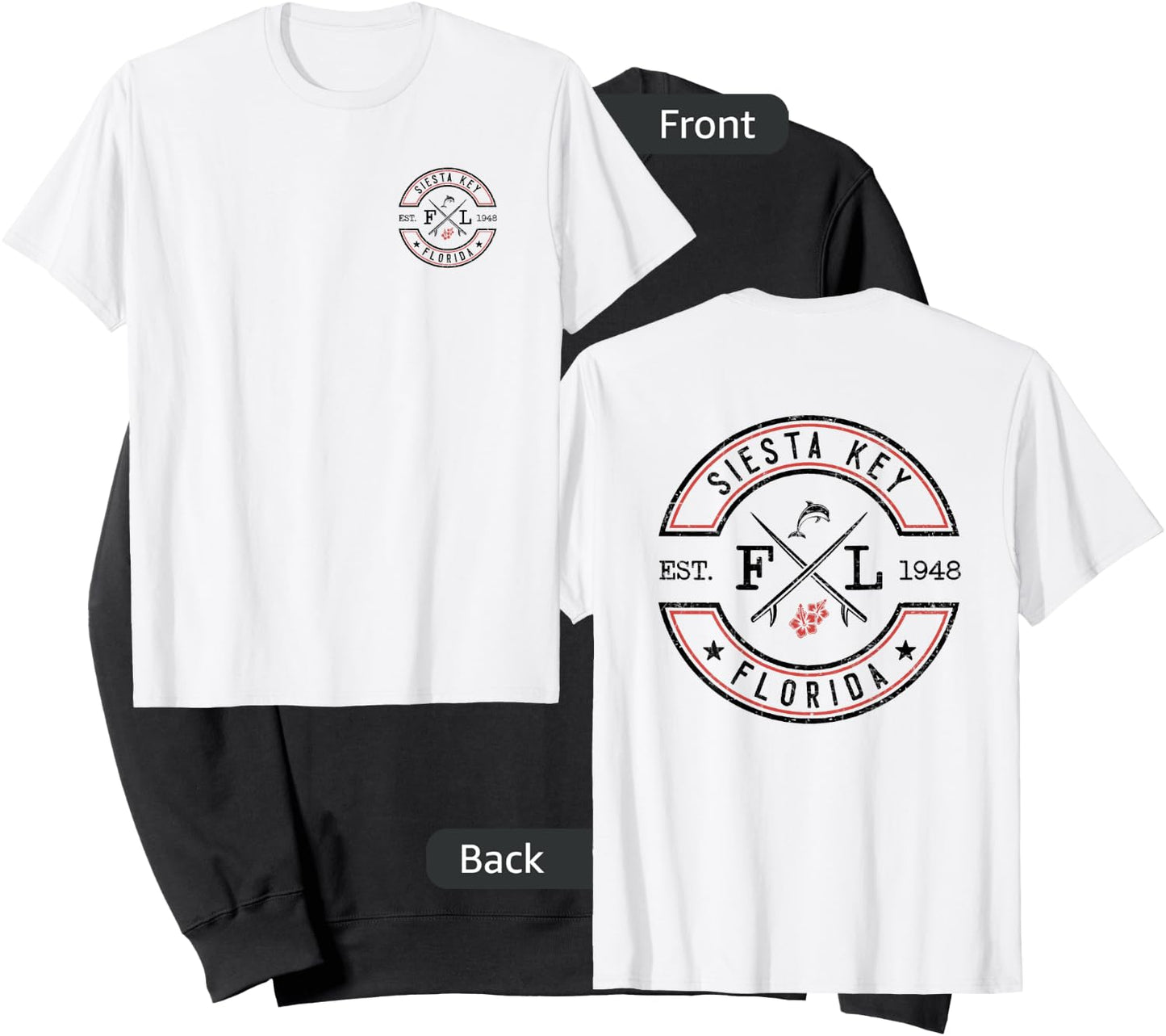Siesta Key Florida FL Retro Surfer Front & Back Sweatshirt - Sweatshirt | Black