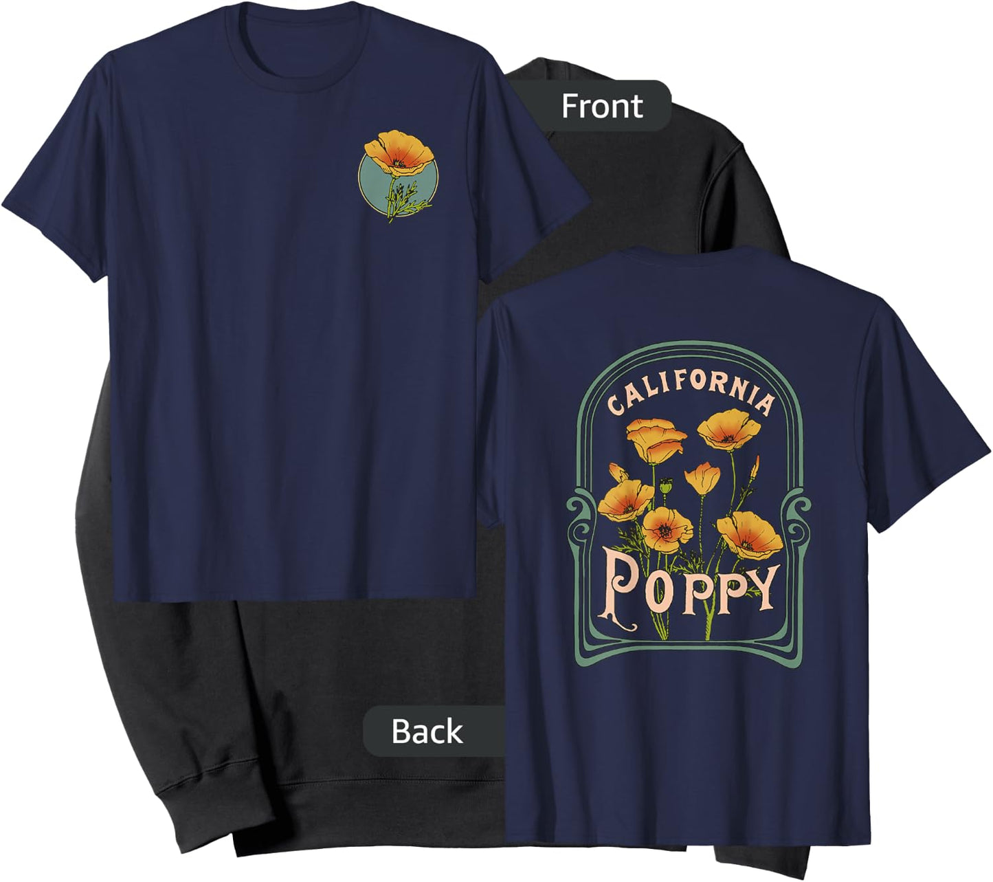 California Poppy Creative Outline and Picture Front & Back Sweatshirt - Sweatshirt | Black