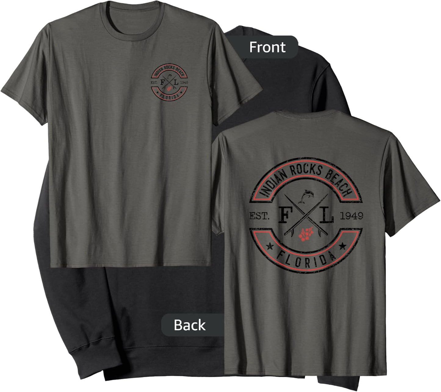 Indian Rocks Beach Florida FL Retro Surfer Front & Back Men Women Girls Kids Sweatshirt - Sweatshirt | Black