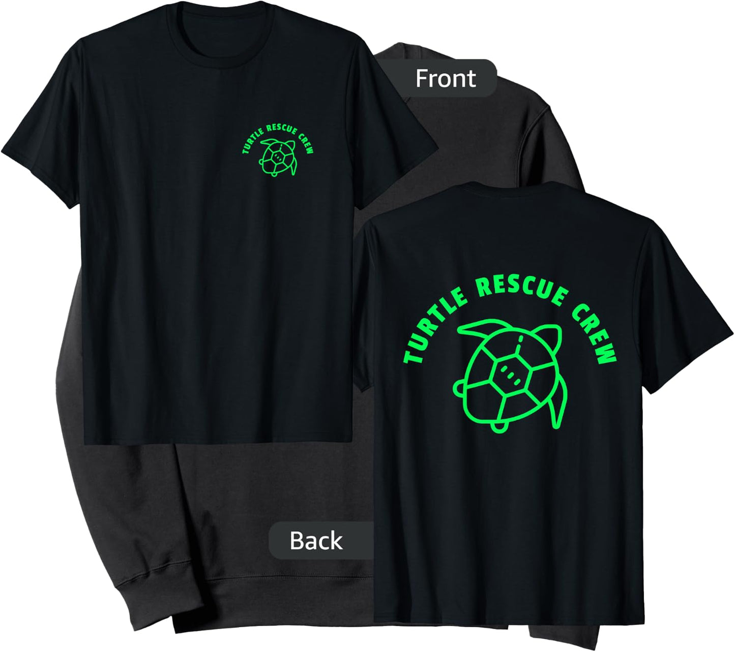 (2 Sided Print) Turtle Rescue Crew Green Sea Turtle Graphic Sweatshirt - Sweatshirt | Black