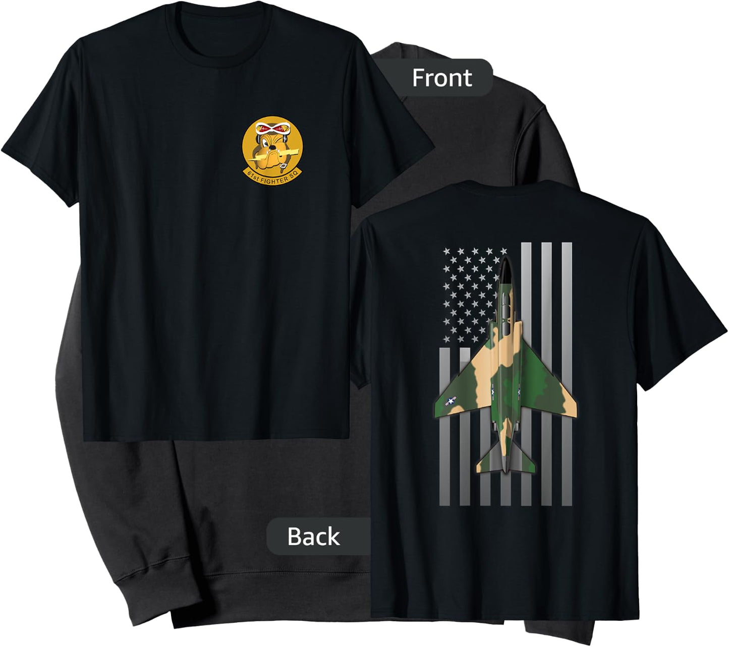 61st Fighter Squadron F-4 Phantom II and US Flag Sweatshirt - Sweatshirt | Black