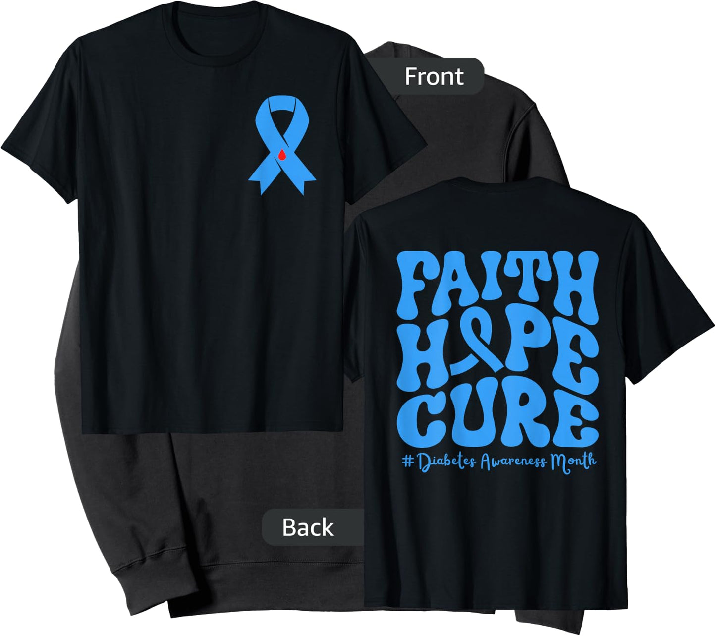 Diabetes Awareness Month Blue Love Ribbon Support T1D T2D Sweatshirt - Sweatshirt | Black