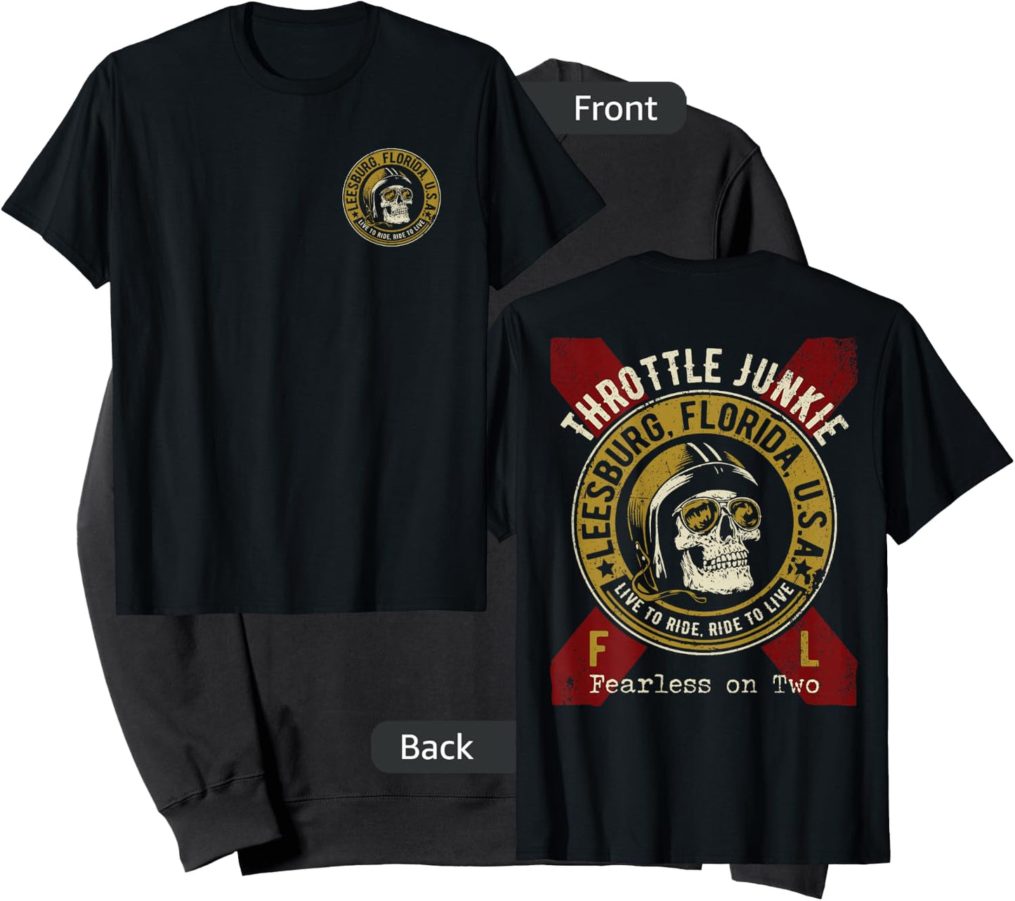 Leesburg Florida USA Motorcycle Biker Skull Design Sweatshirt - Sweatshirt | Black