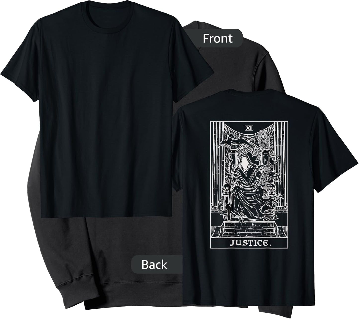 Justice Tarot Card Grim Reaper Halloween Gothic Back Print Sweatshirt - Sweatshirt | Black