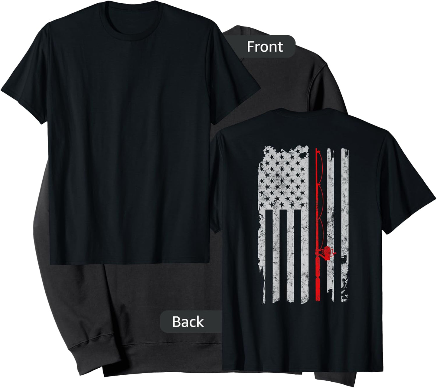 Fishing Thin Red line Rod American Flag Patriotic Fisherman Sweatshirt - Sweatshirt | Black