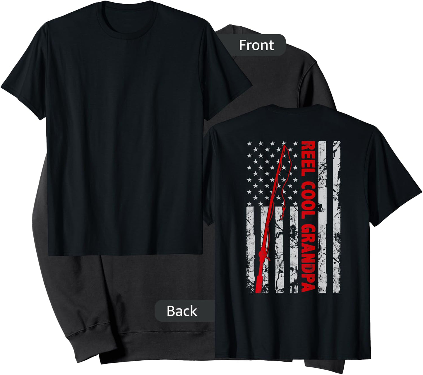Reel cool Grandpa Fishing American Flag Gift Fisherman Sweatshirt - Sweatshirt | Black