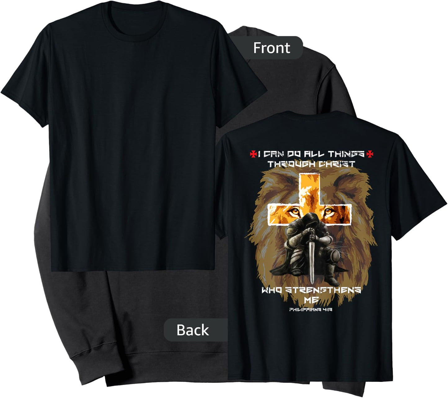 Back Print Bible Verse Gifts Men Dad Christian Lion Cross Sweatshirt - Sweatshirt | Black