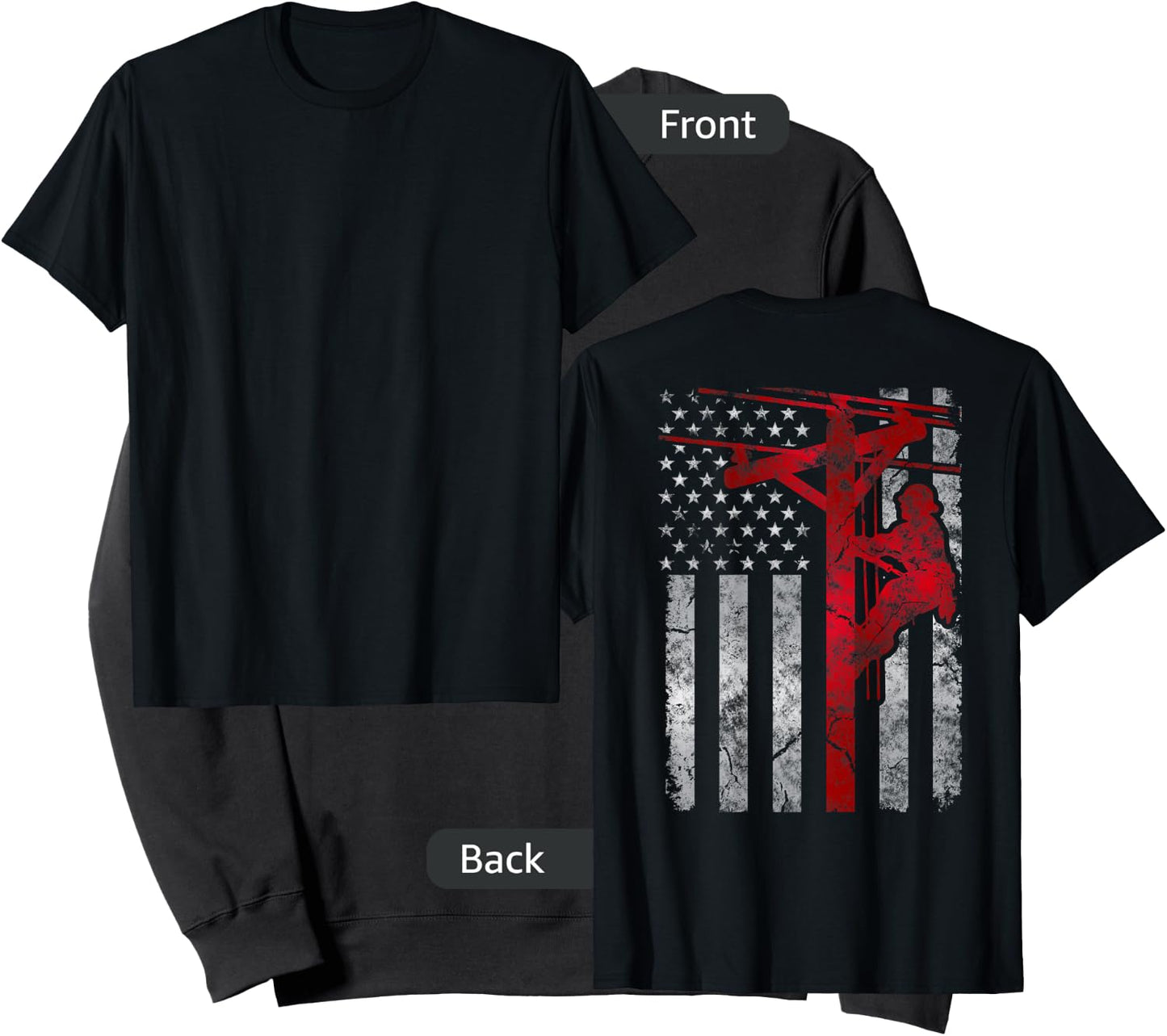 Distressed Patriotic Electric Cable Lineman American Flag Sweatshirt - Sweatshirt | Black