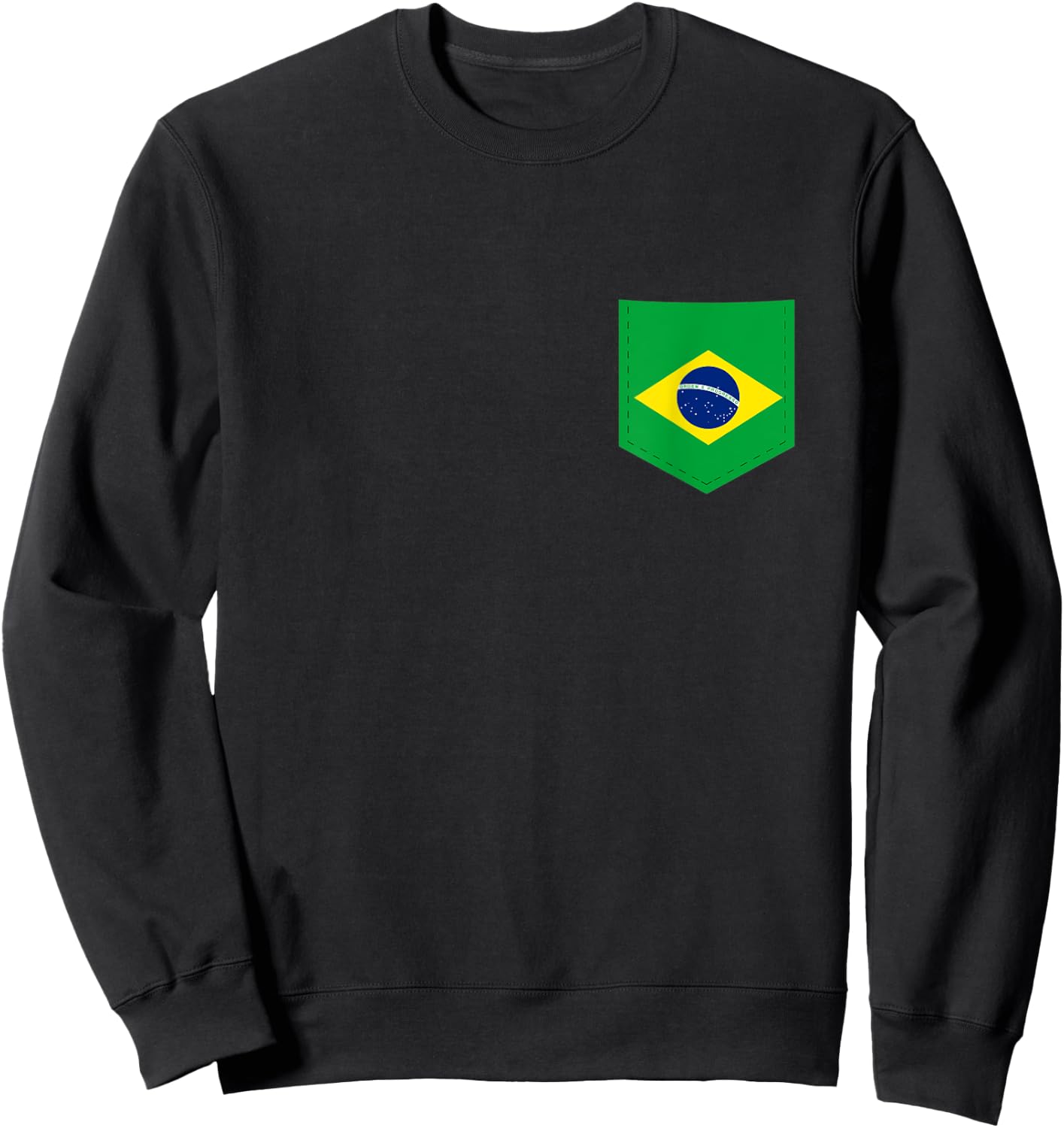 Brazil Flag with Printed Brazilian Flag Pocket Sweatshirt - Sweatshirt | Black