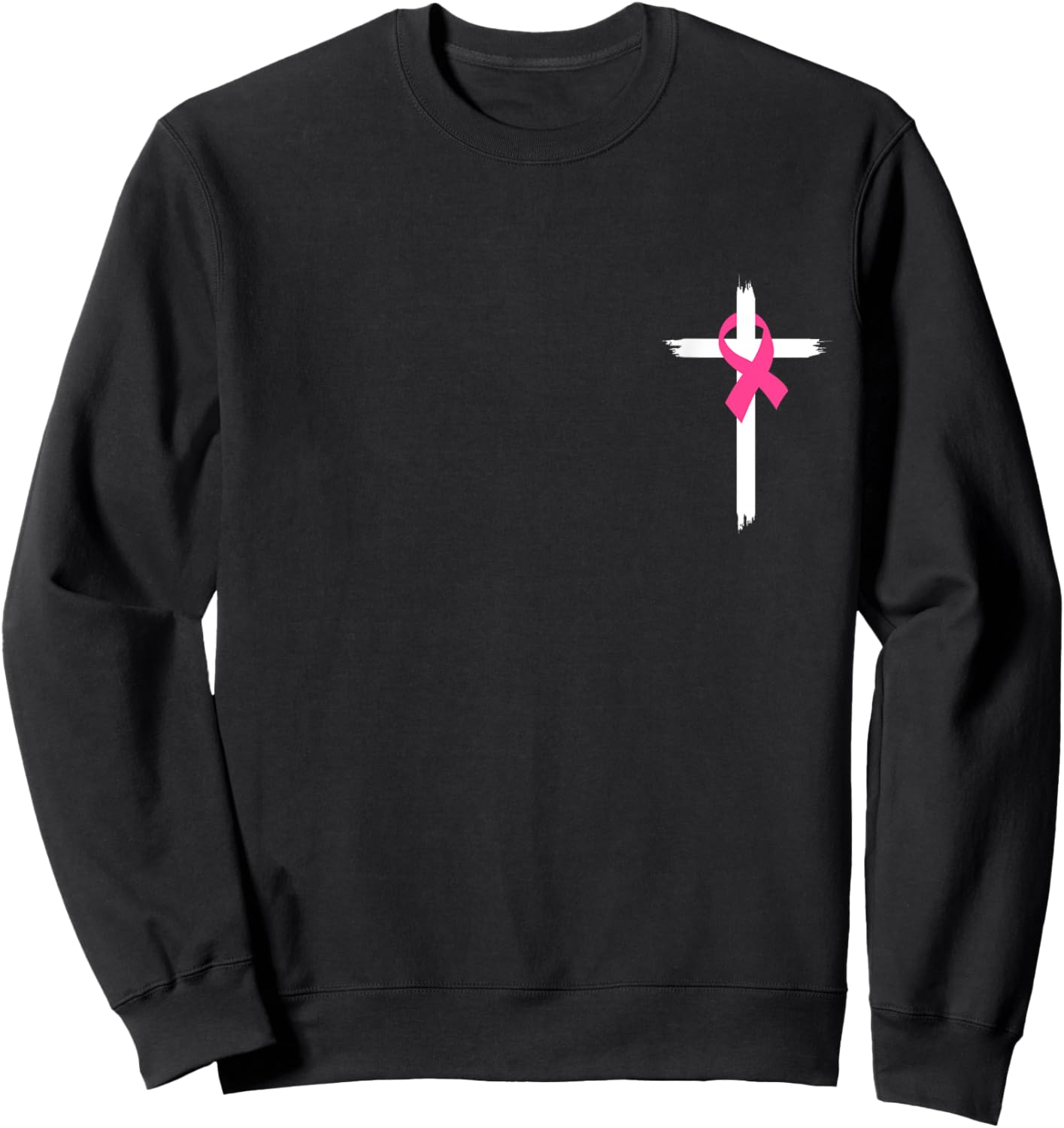 Christian Jesus Cross Pink Ribbon Breast Cancer Awareness Sweatshirt - Sweatshirt | Black