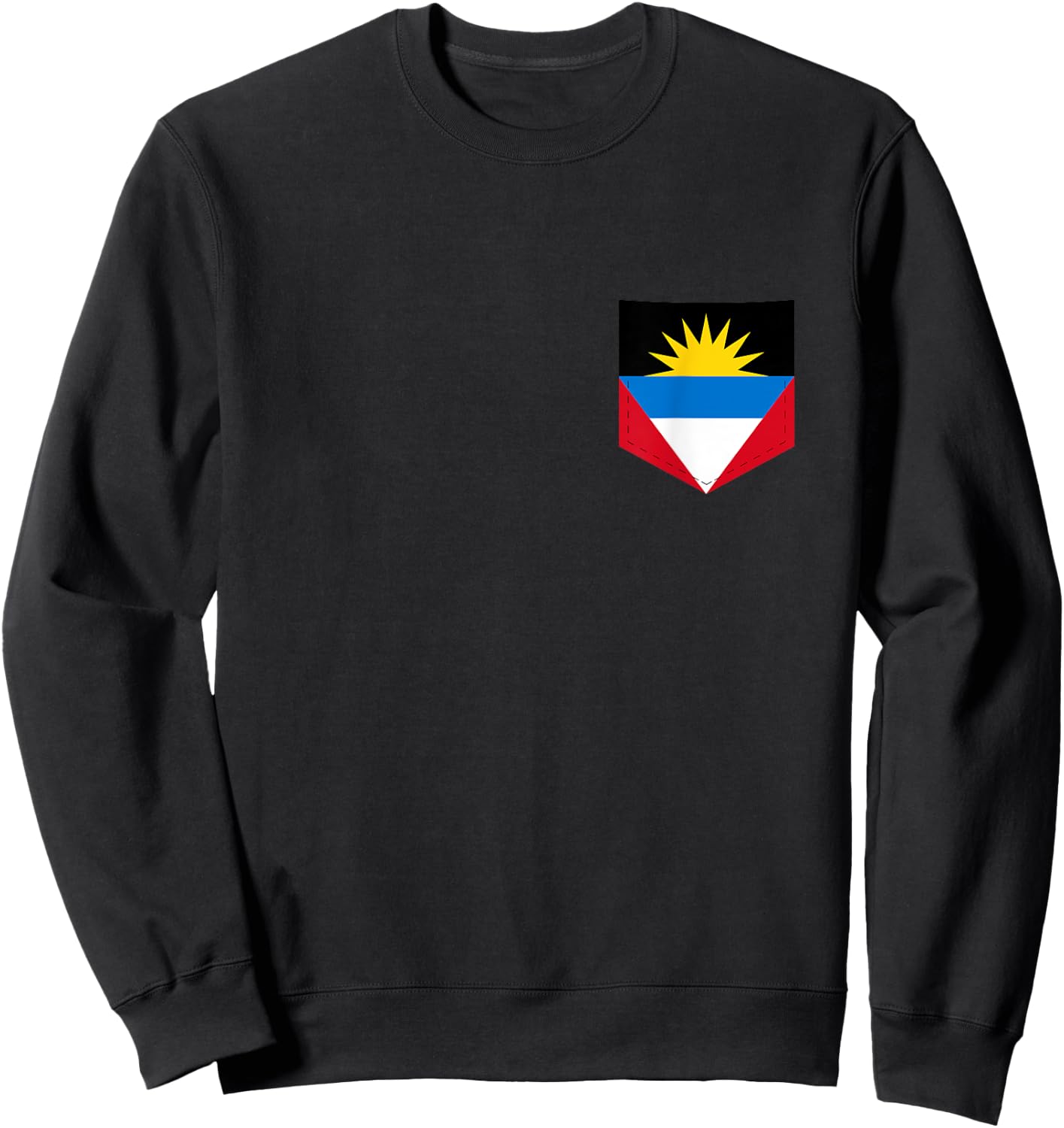 Antigua & Barbuda Flag with Printed Antiguan Flag Pocket Sweatshirt - Sweatshirt | Black