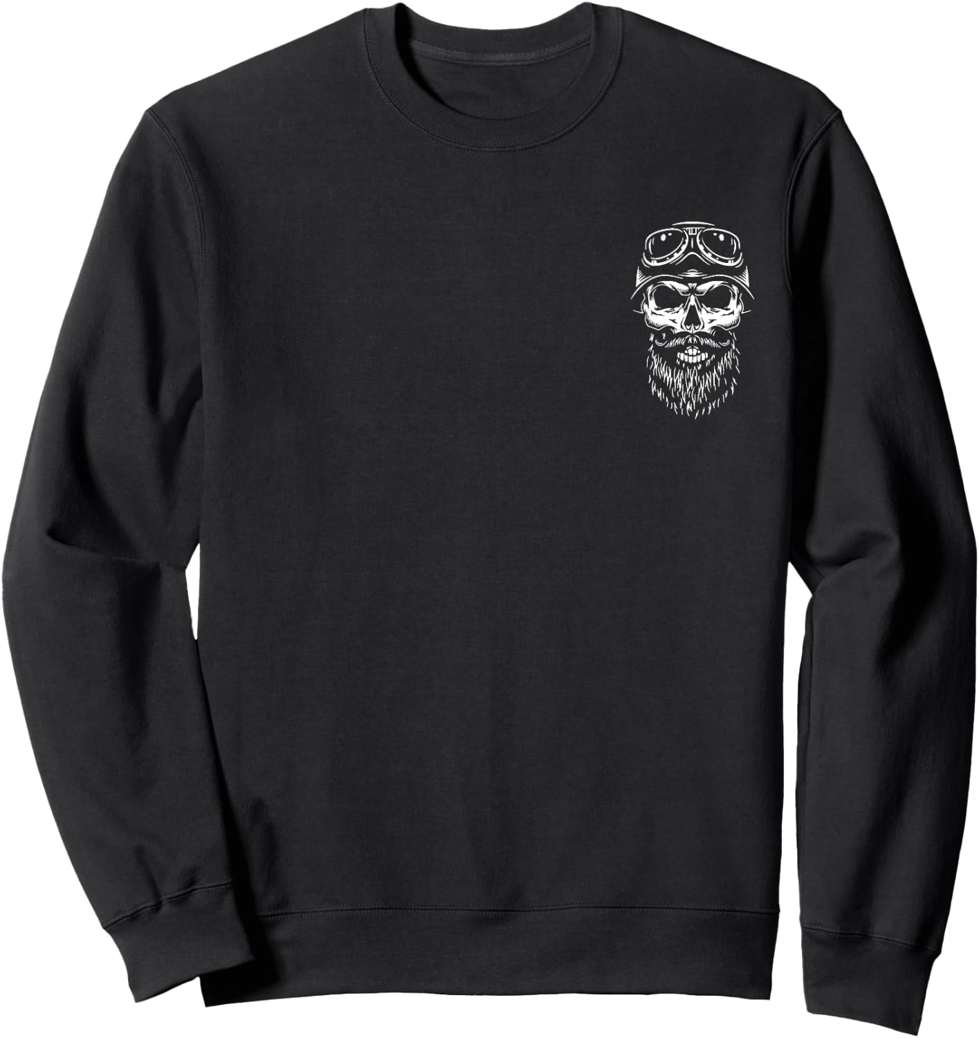 Forever Two Wheels Biker Skull with Beard Motorcycle Design Sweatshirt - Sweatshirt | Black