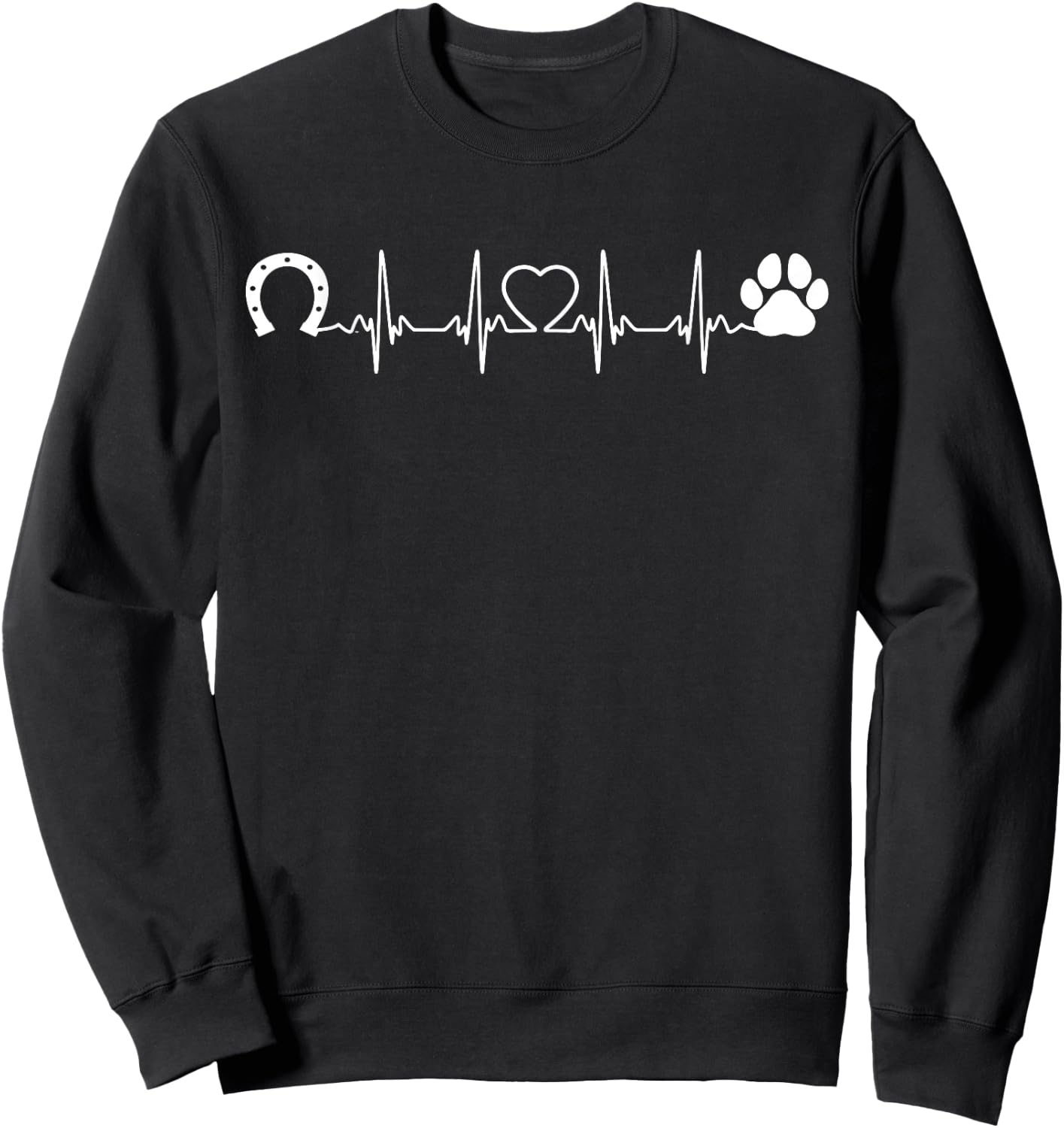 Horseshoe Cat Dog Paw Print Heartbeat Horseback Riding Men Women Sweatshirt - Sweatshirt | Black