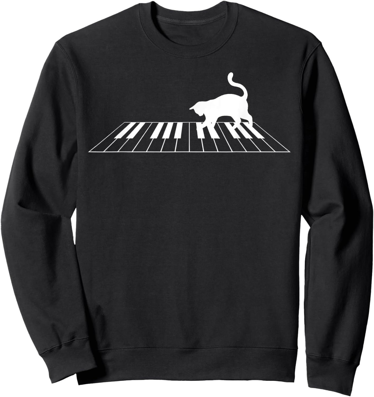 Funny Piano Keys Gift Men Women Cute Cat On Piano Keyboard Sweatshirt - Sweatshirt | Black