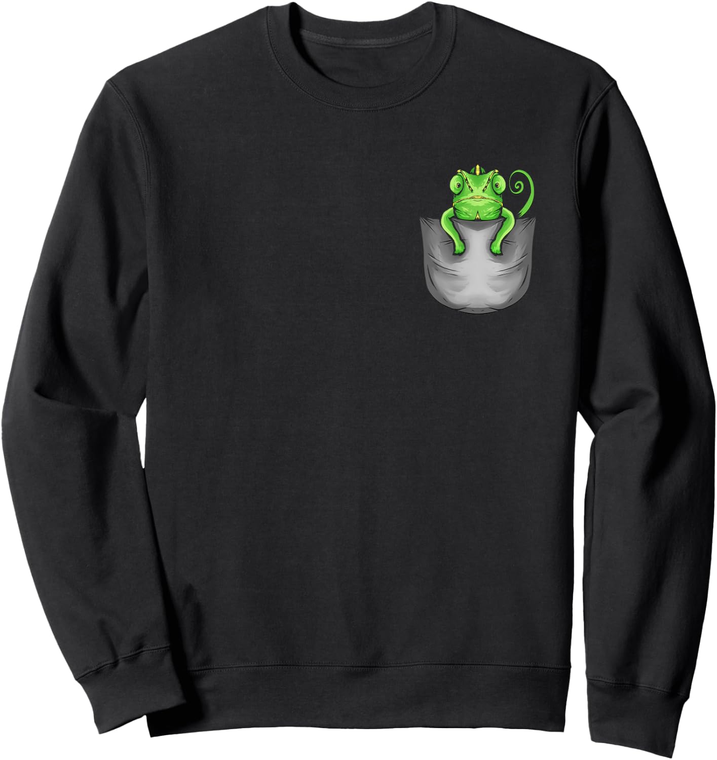 Chameleon Lizard Designs Co -Adults Black Cartoon Chameleon Sweatshirt - Sweatshirt | Black