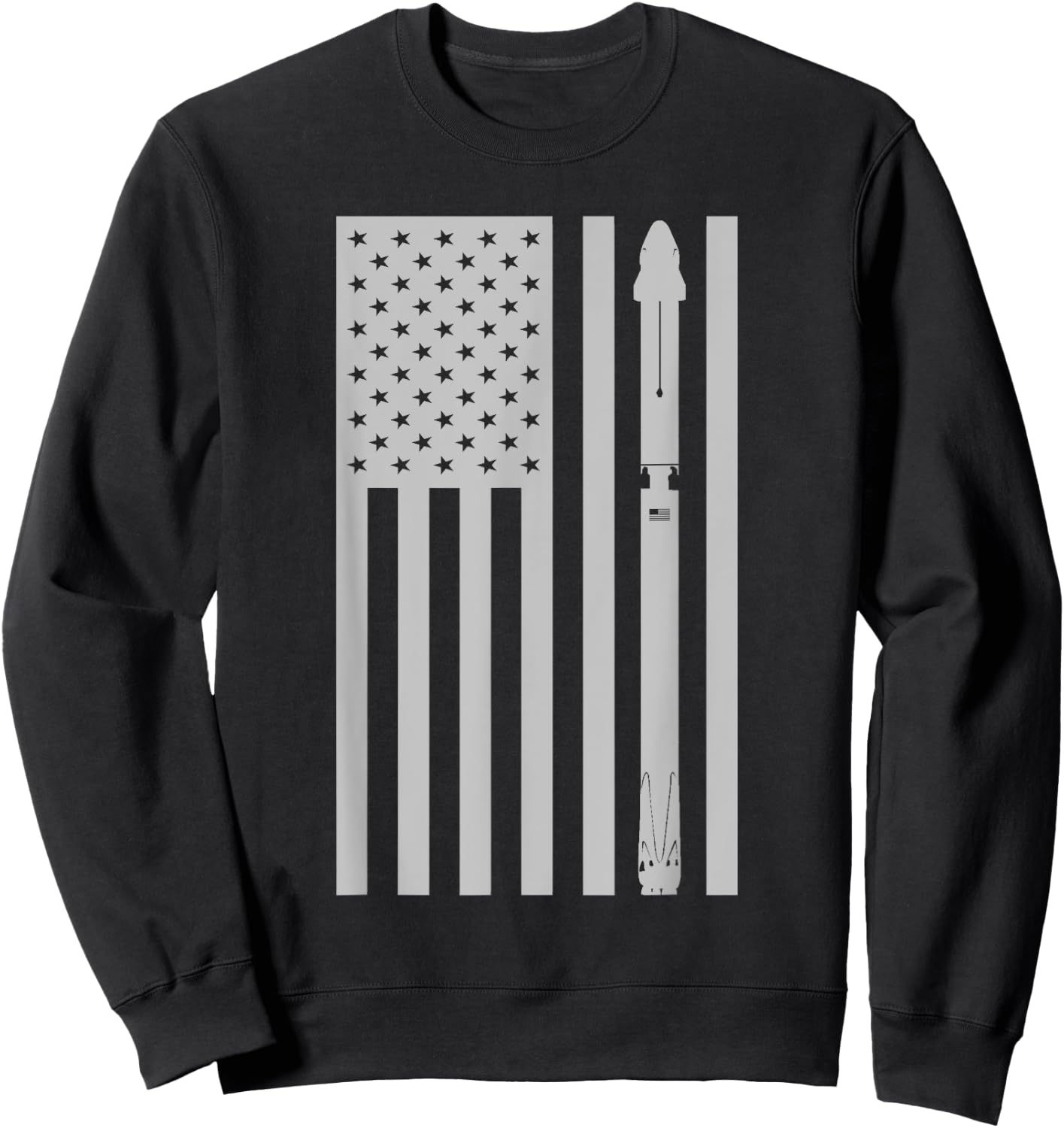 Falcon 9 Rocket with Dragon Crew Capsule Vintage Flag Design Sweatshirt - Sweatshirt | Black